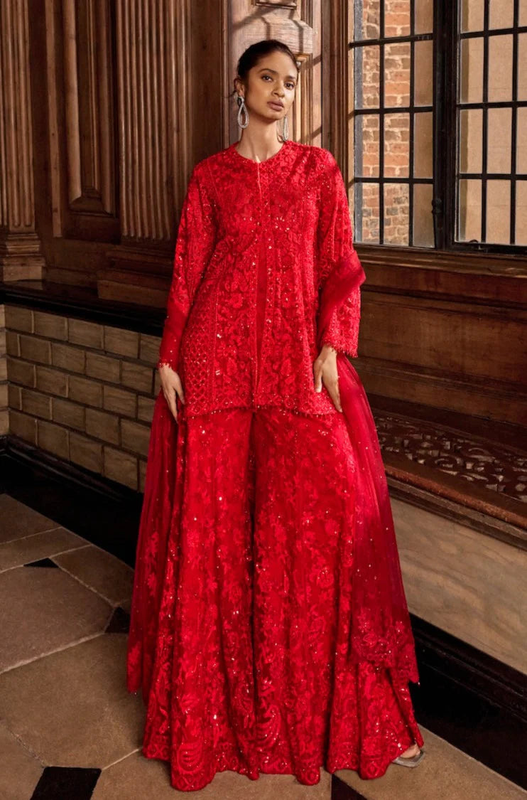 Red Thread Work Sharara Set