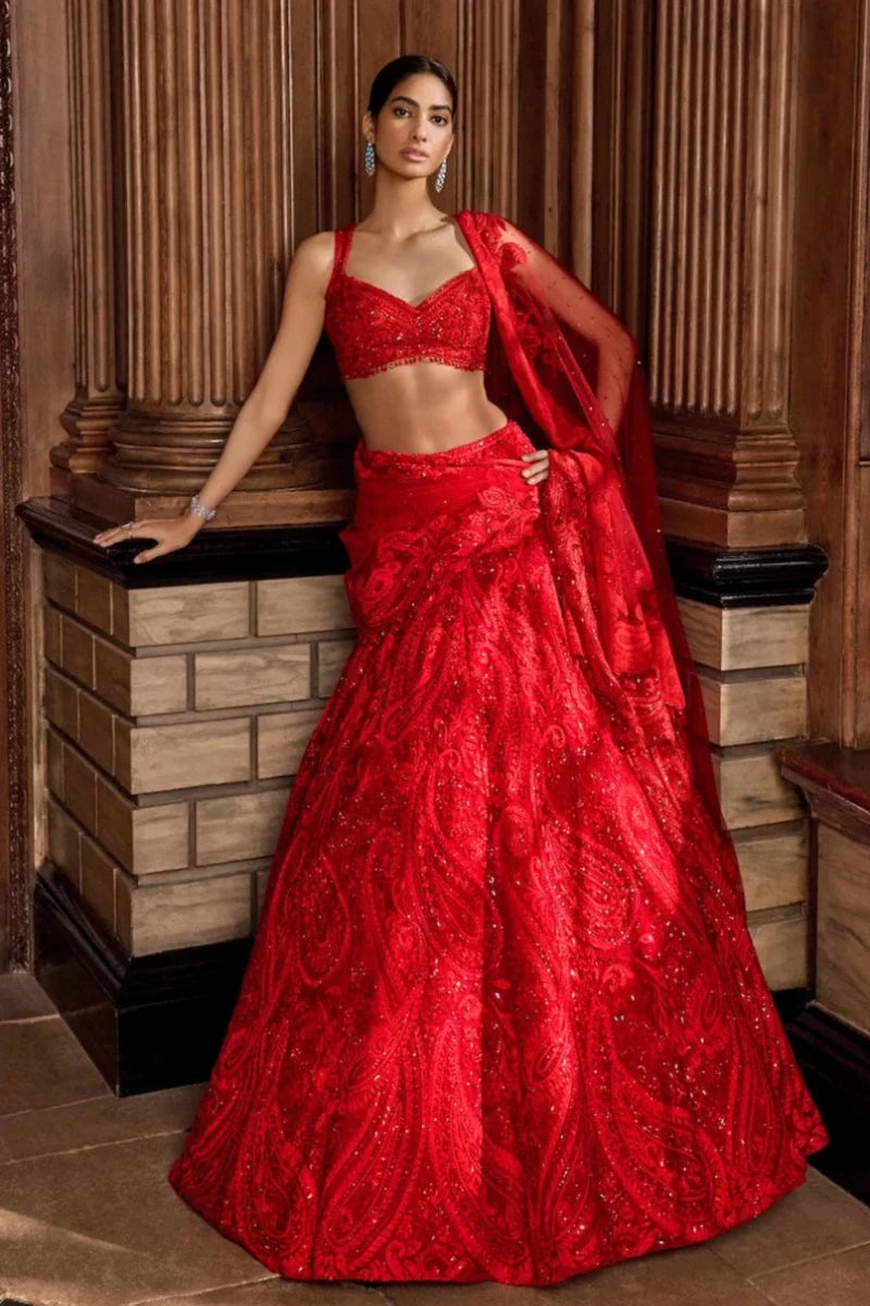 Red Paisley Lehenga Set