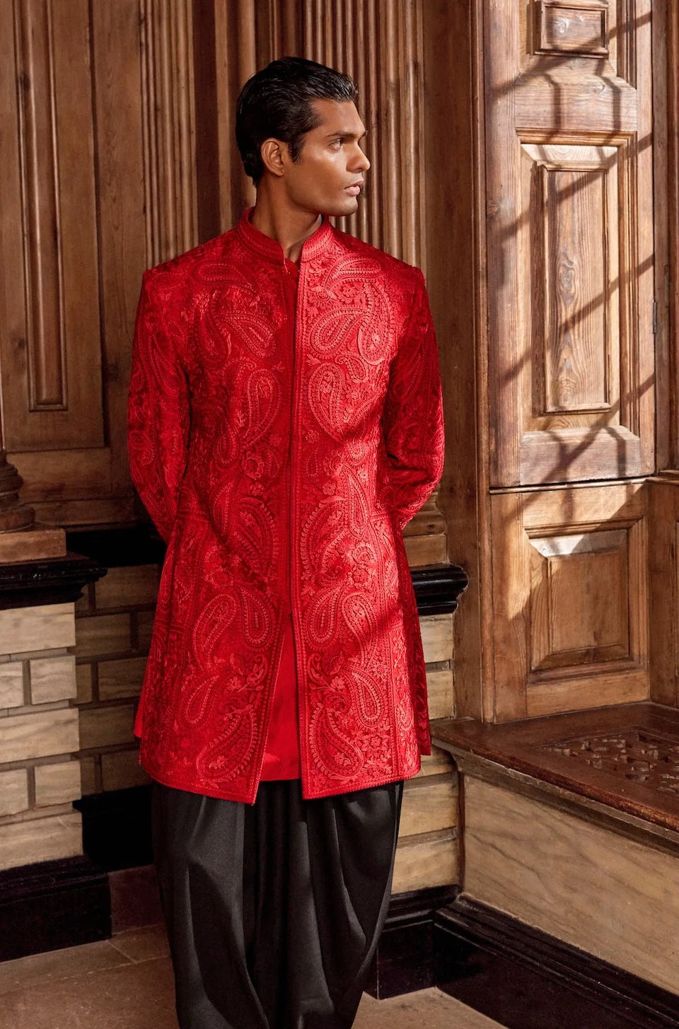 Red Thread Work Sherwani Set