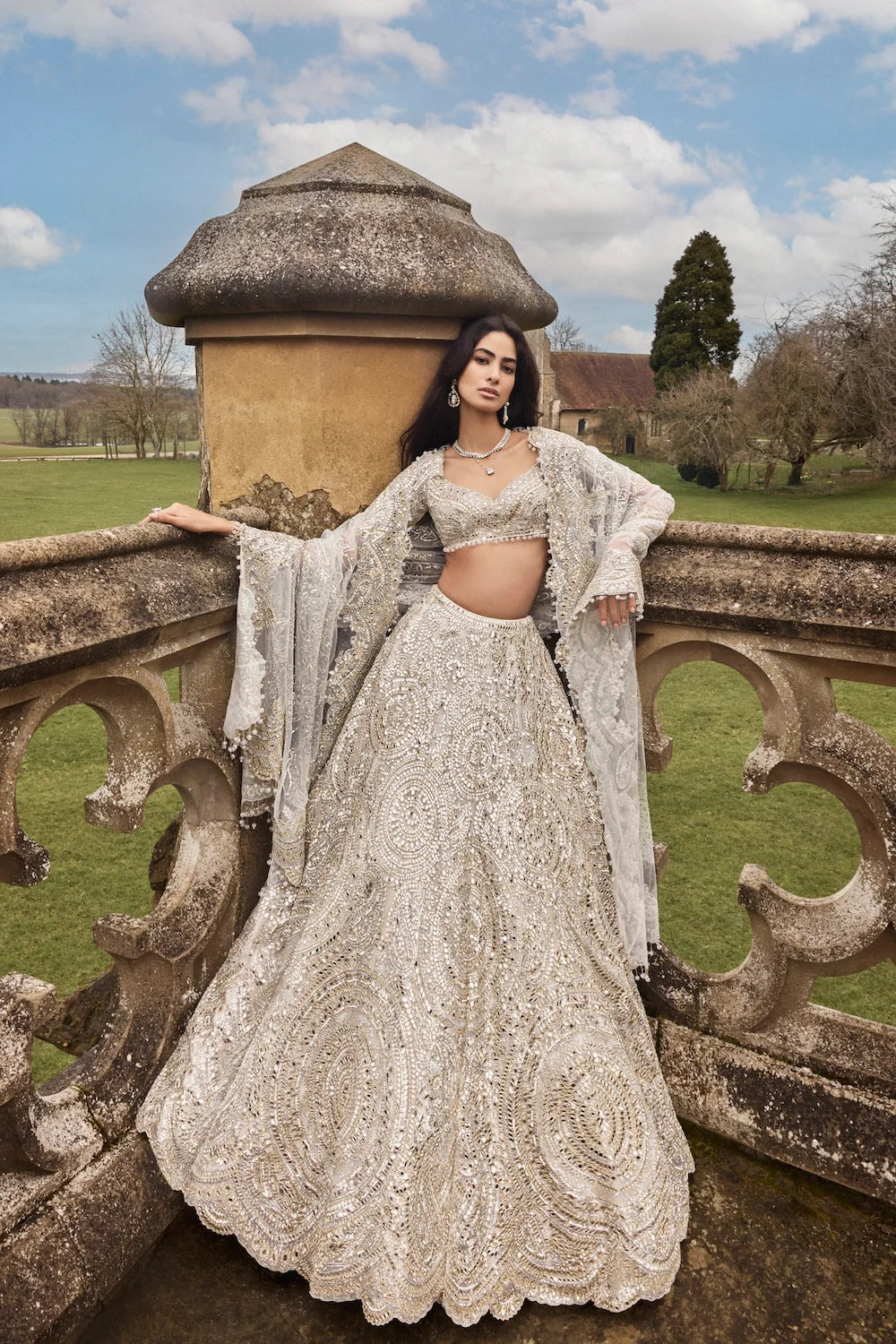 Cream Gold Mirror Lehenga Set