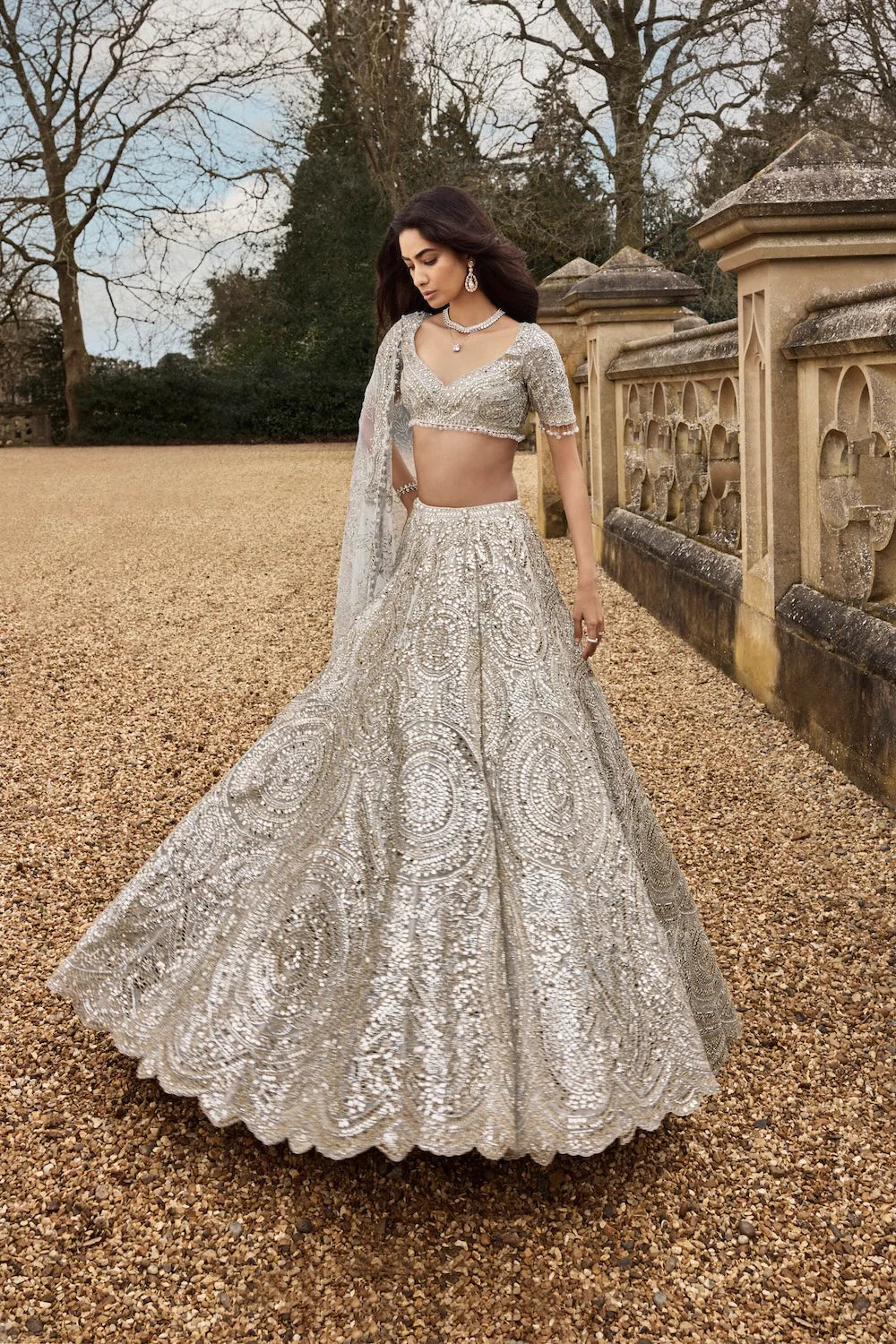 Cream Gold Mirror Lehenga Set