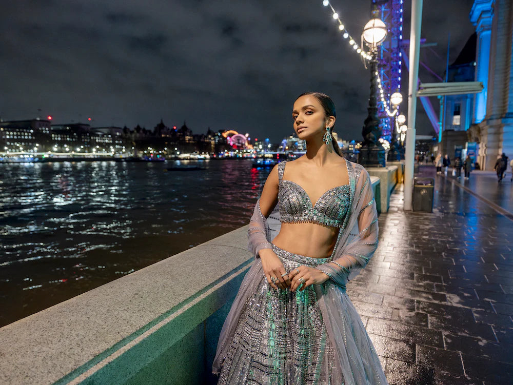 Antique Silver Sequin Lehenga Set