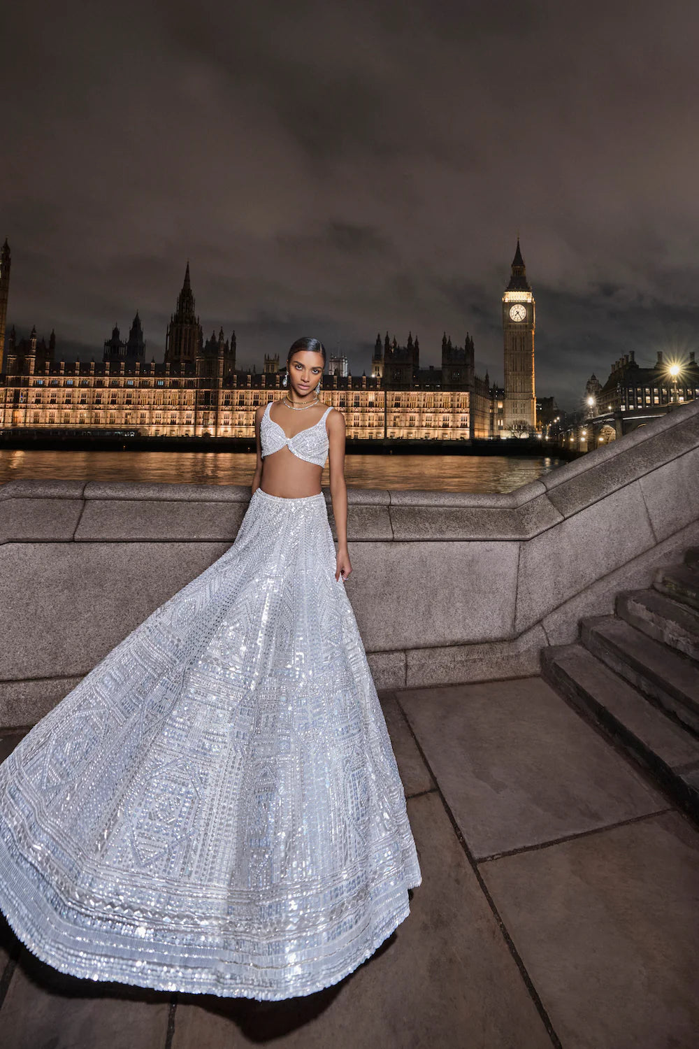 White Sequin Lehenga Set