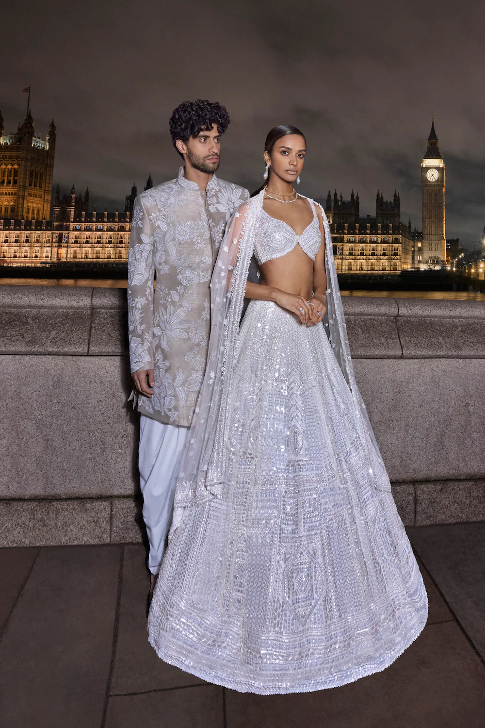 White Sequin Lehenga Set