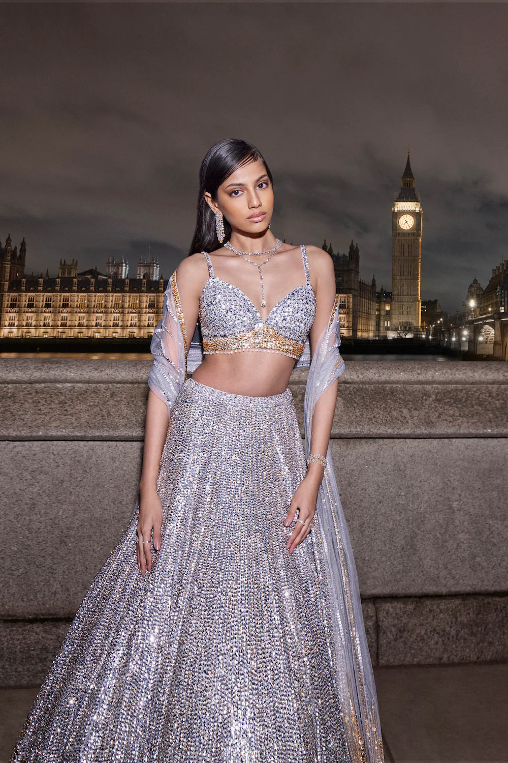 Silver Gold Sequin Lehenga Set