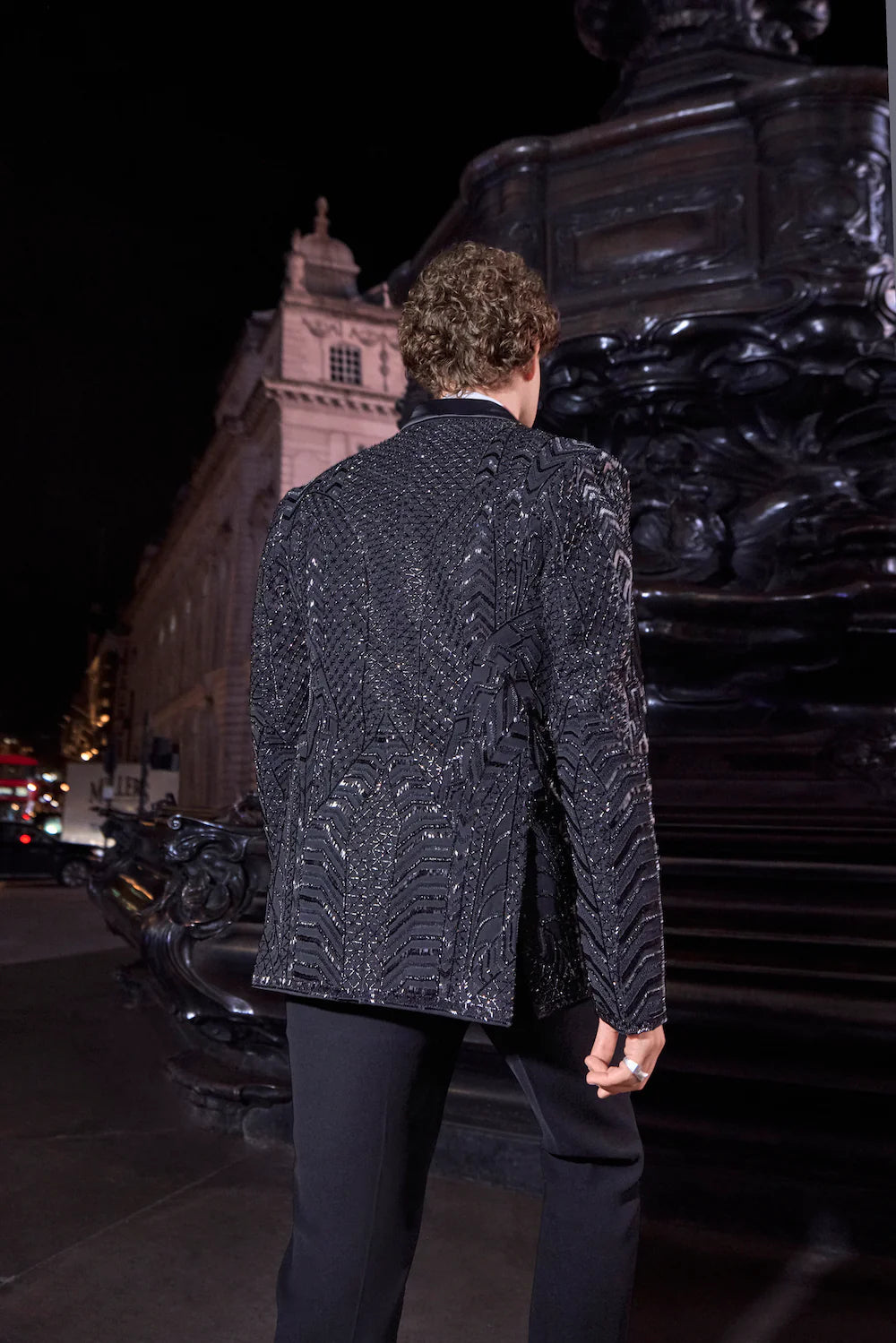 Black Embellished Tuxedo Set