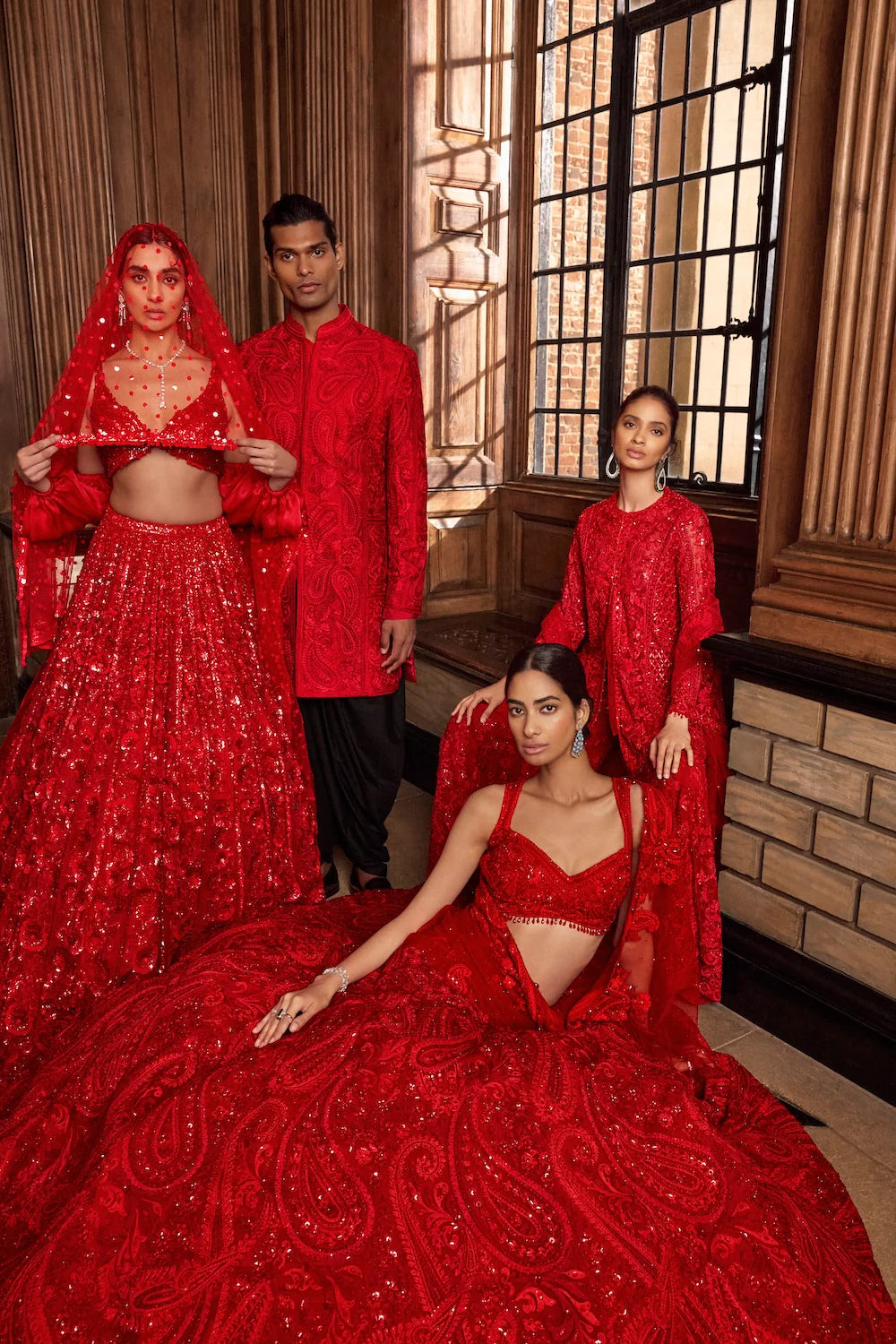 Red Thread Work Sherwani Set