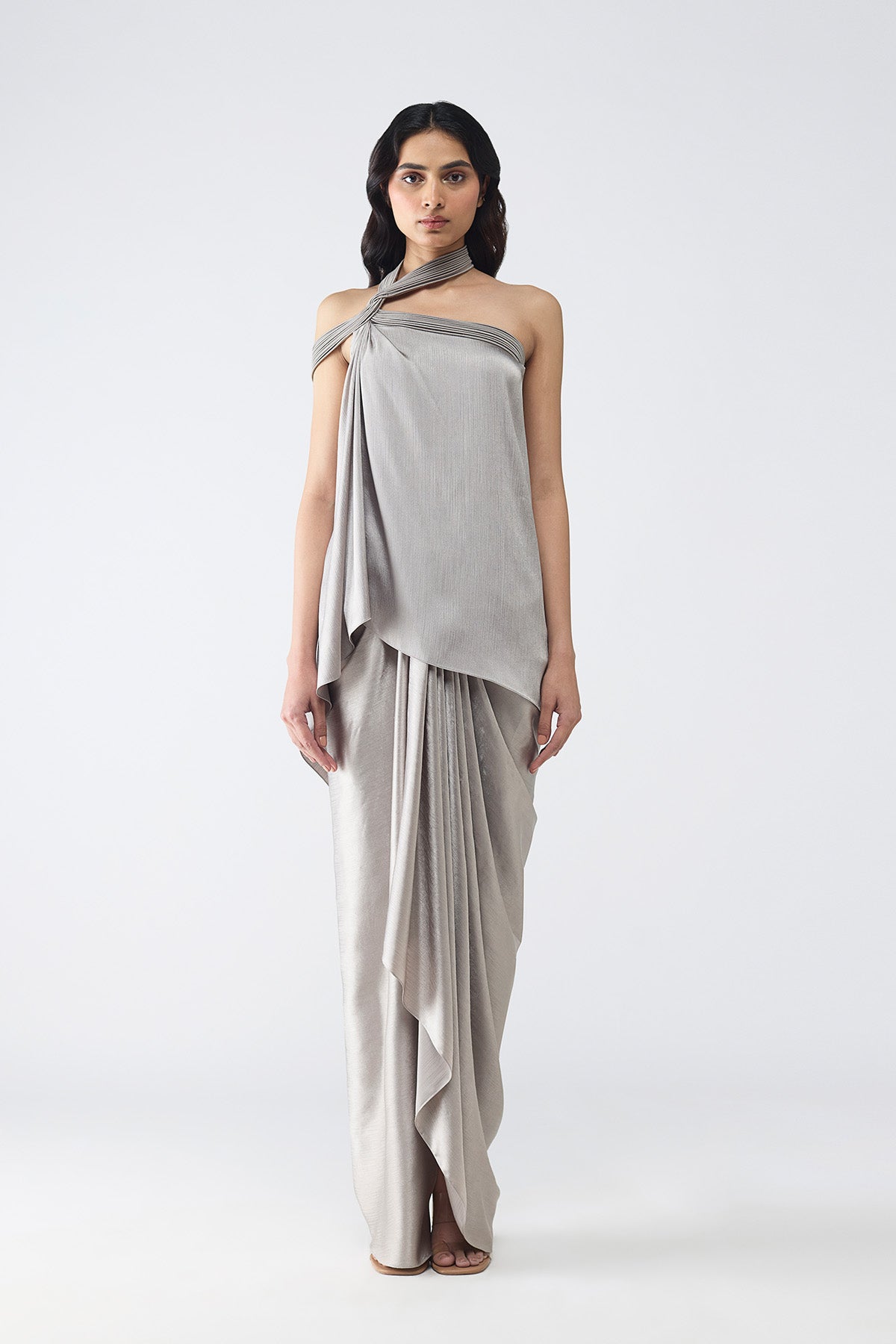Micro Pleated Halter Top & Draped Skirt