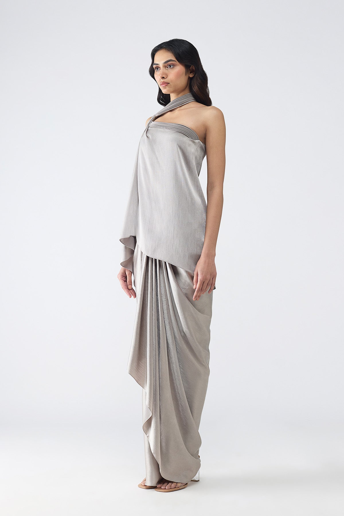 Micro Pleated Halter Top & Draped Skirt