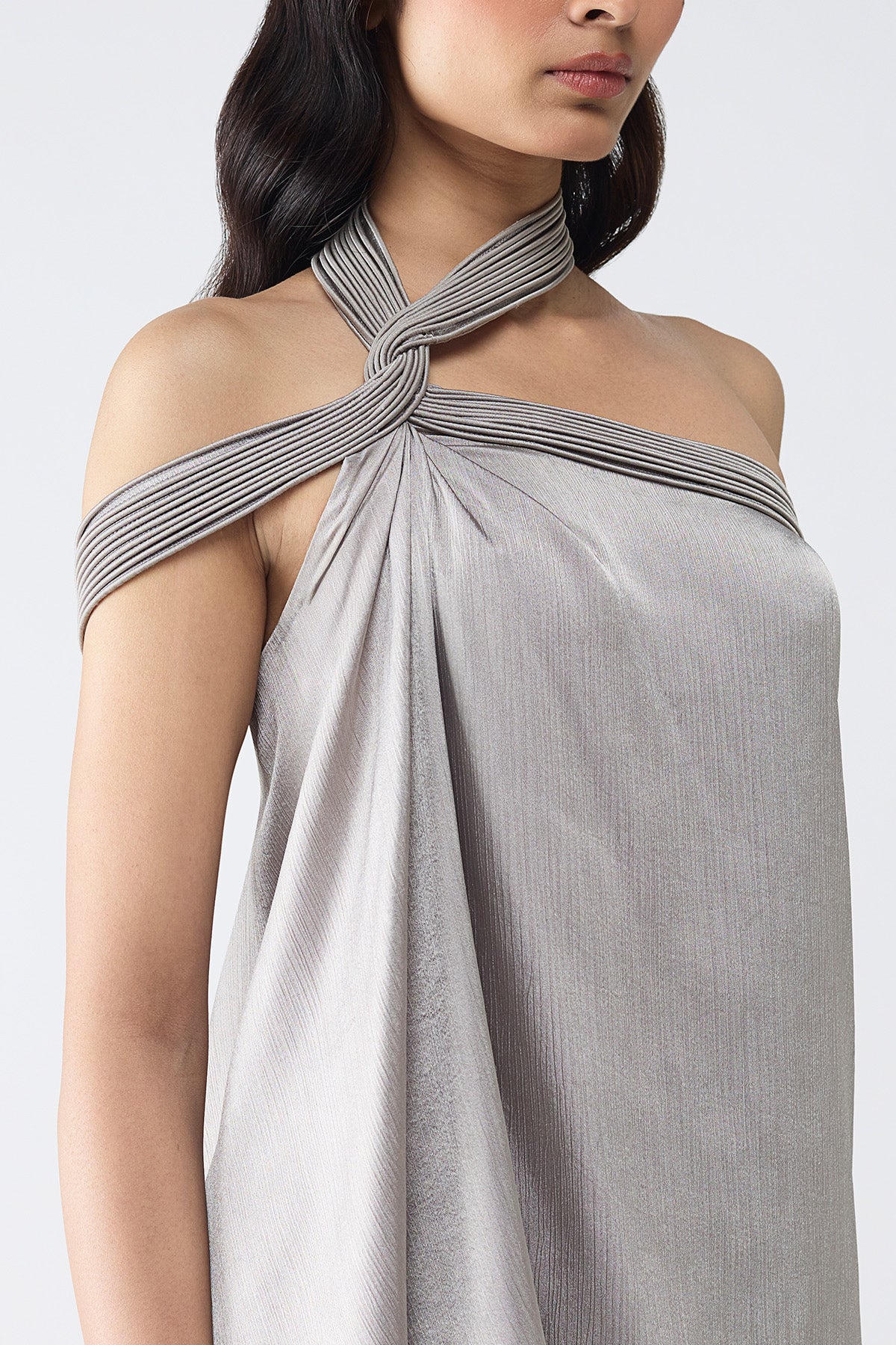 Micro Pleated Halter Top & Draped Skirt