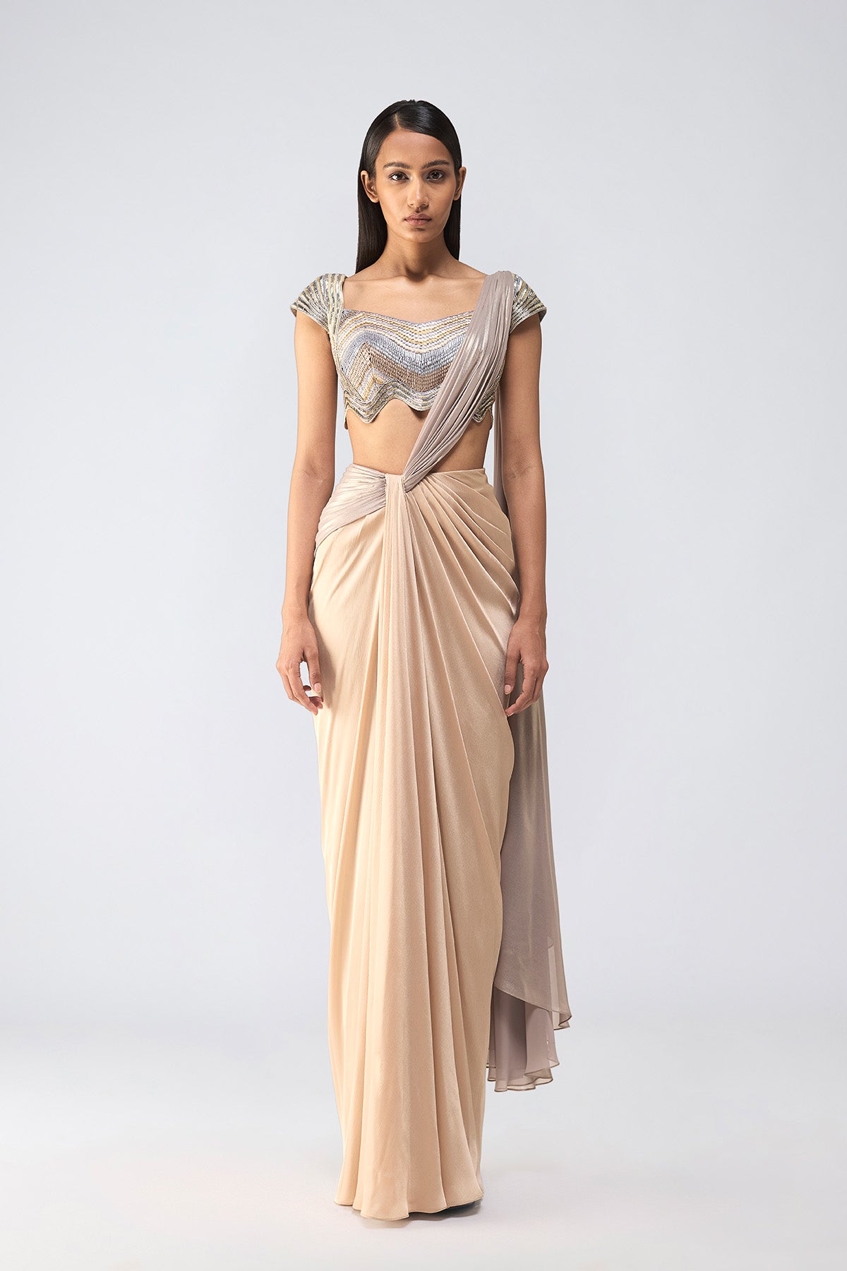 Metallic Scale Top And Draped Saree