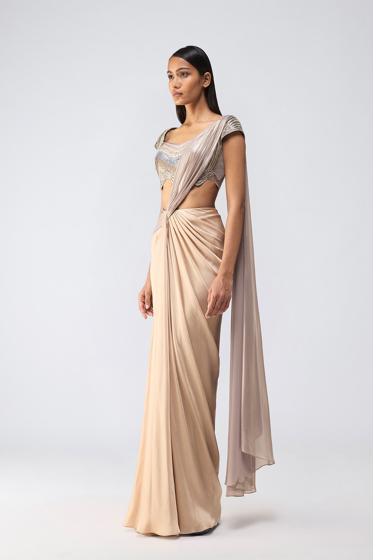 Metallic Scale Top And Draped Saree