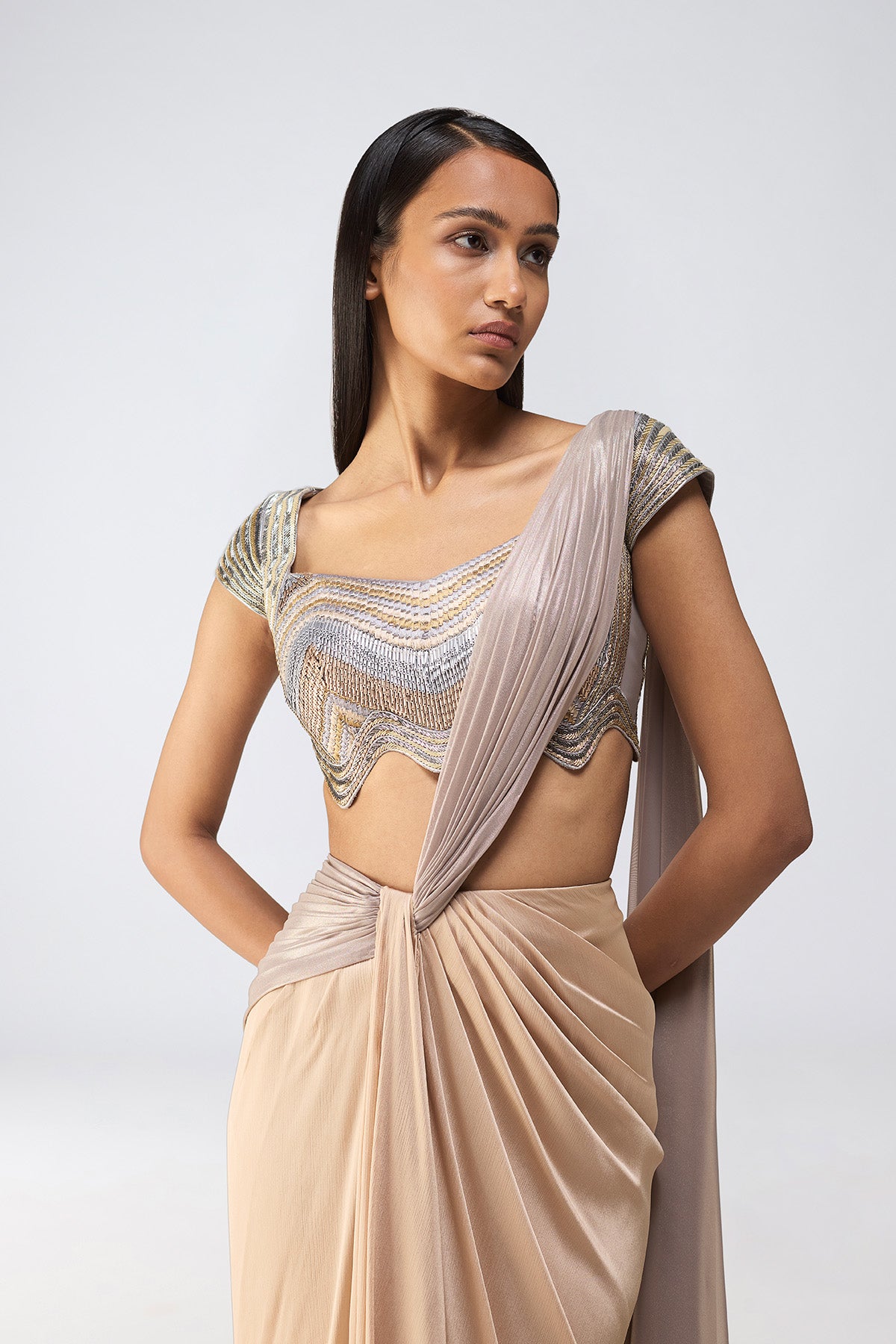 Metallic Scale Top And Draped Saree