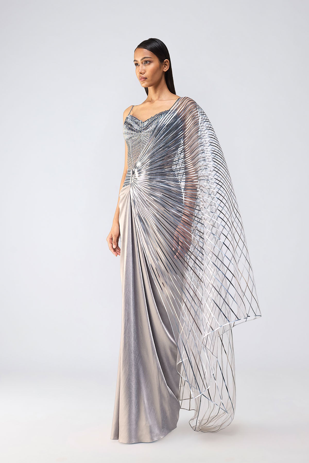 Metallic Scale Corset And Winged Saree