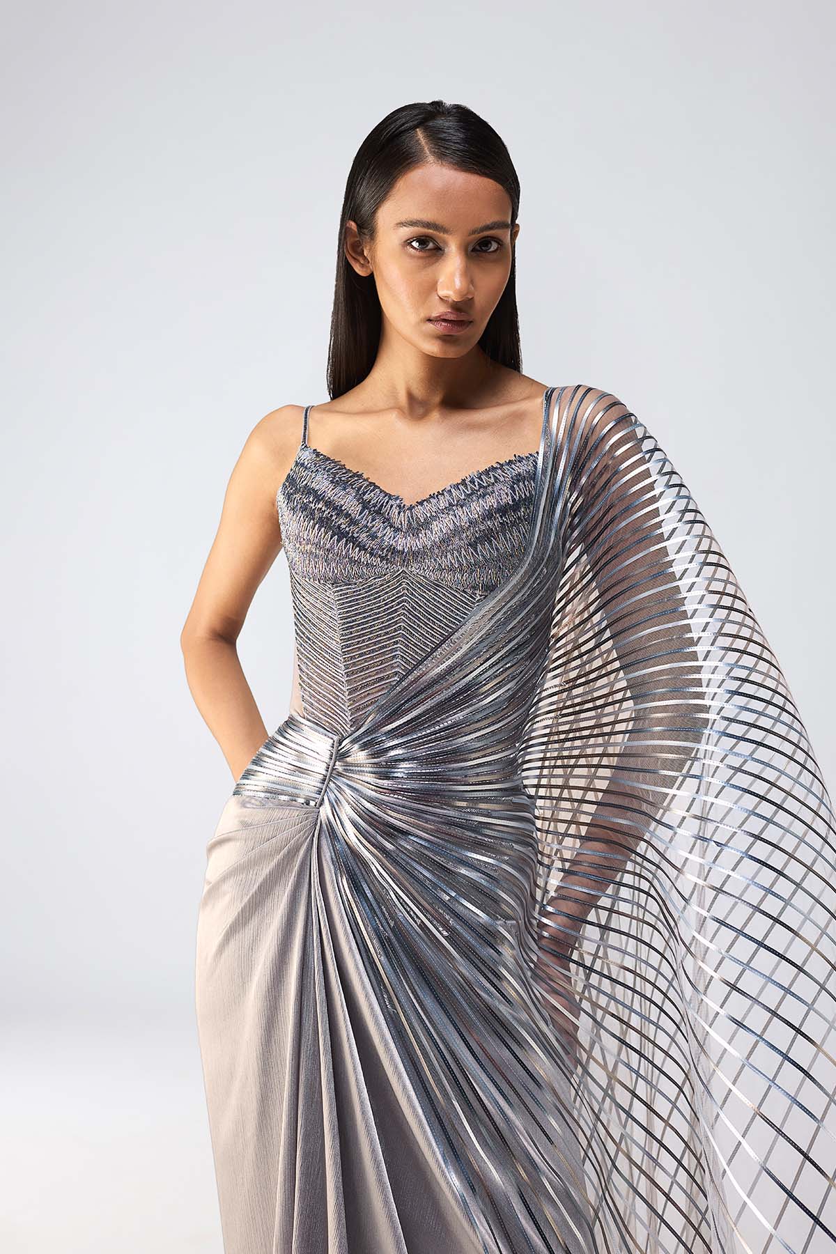 Metallic Scale Corset And Winged Saree