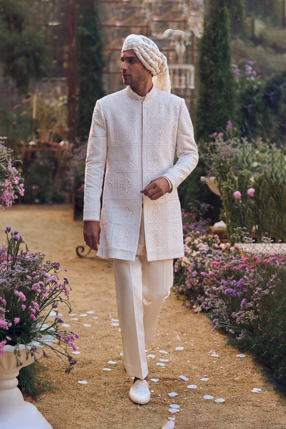 Ivory Geometric Sherwani Set