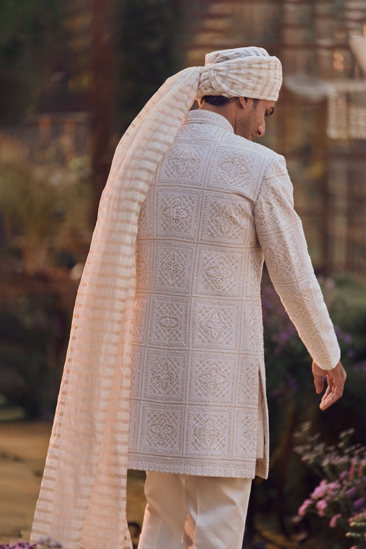 Ivory Geometric Sherwani Set