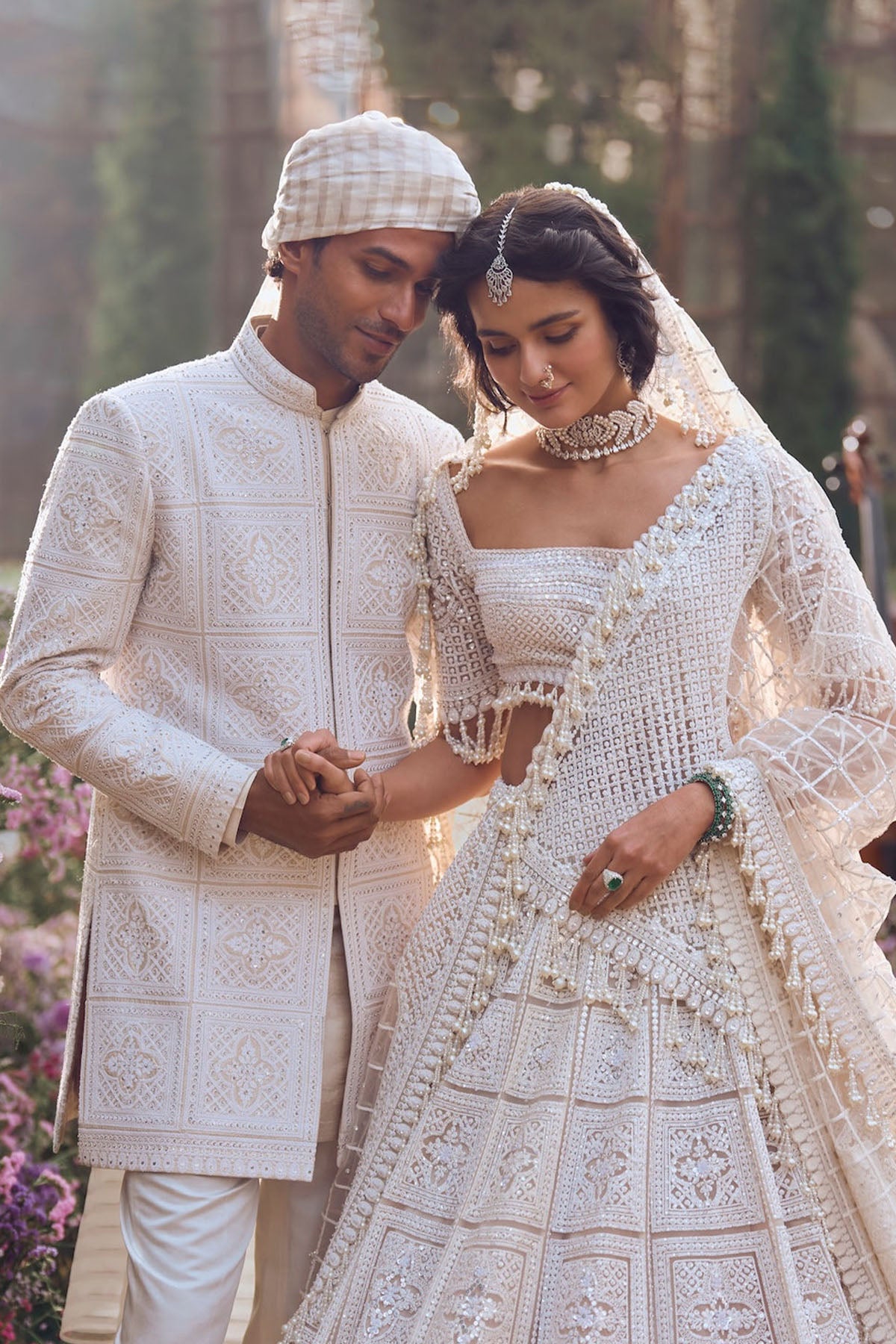 Ivory Geometric Sherwani Set