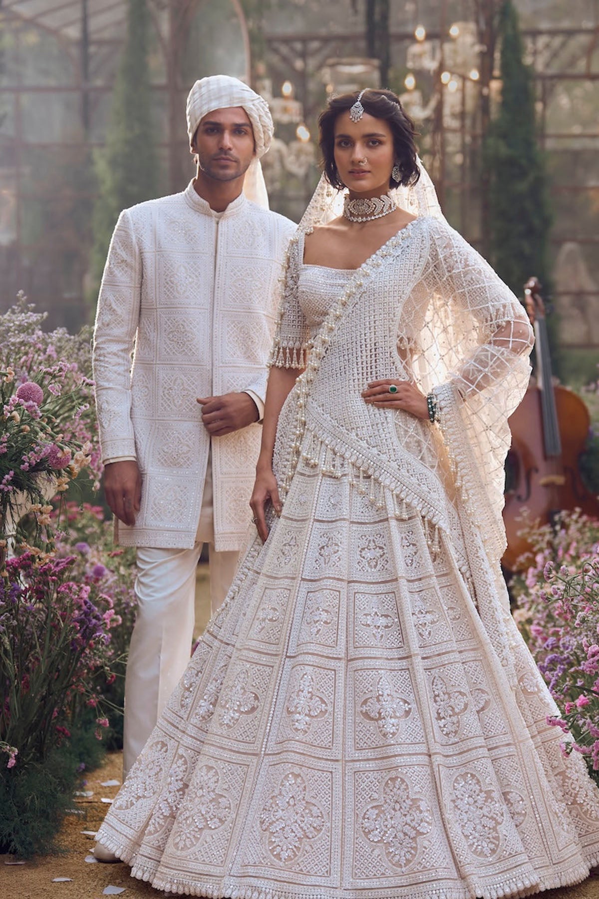 Ivory Geometric Sherwani Set