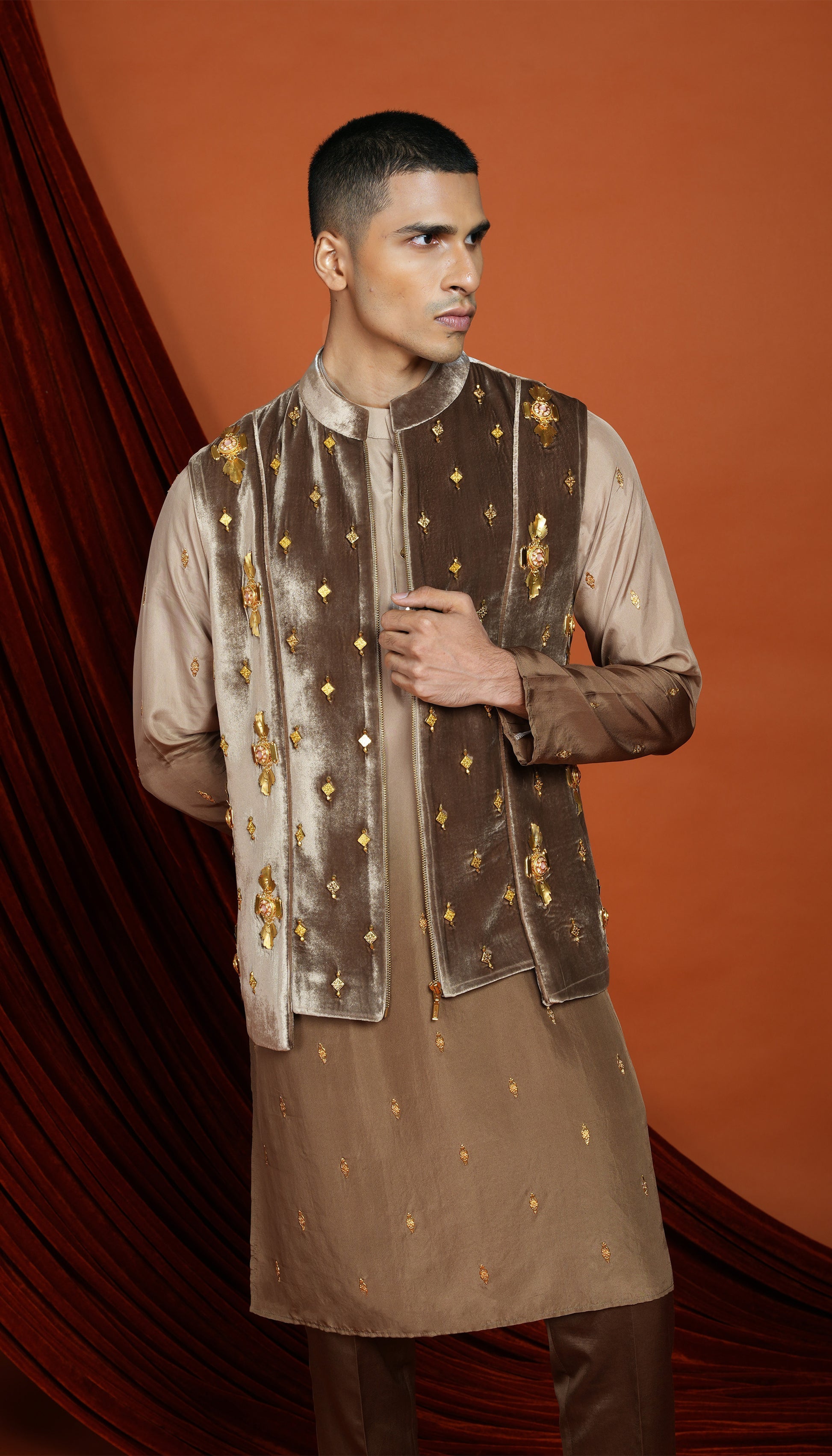 ASHER BROWN VEST JACKET SET