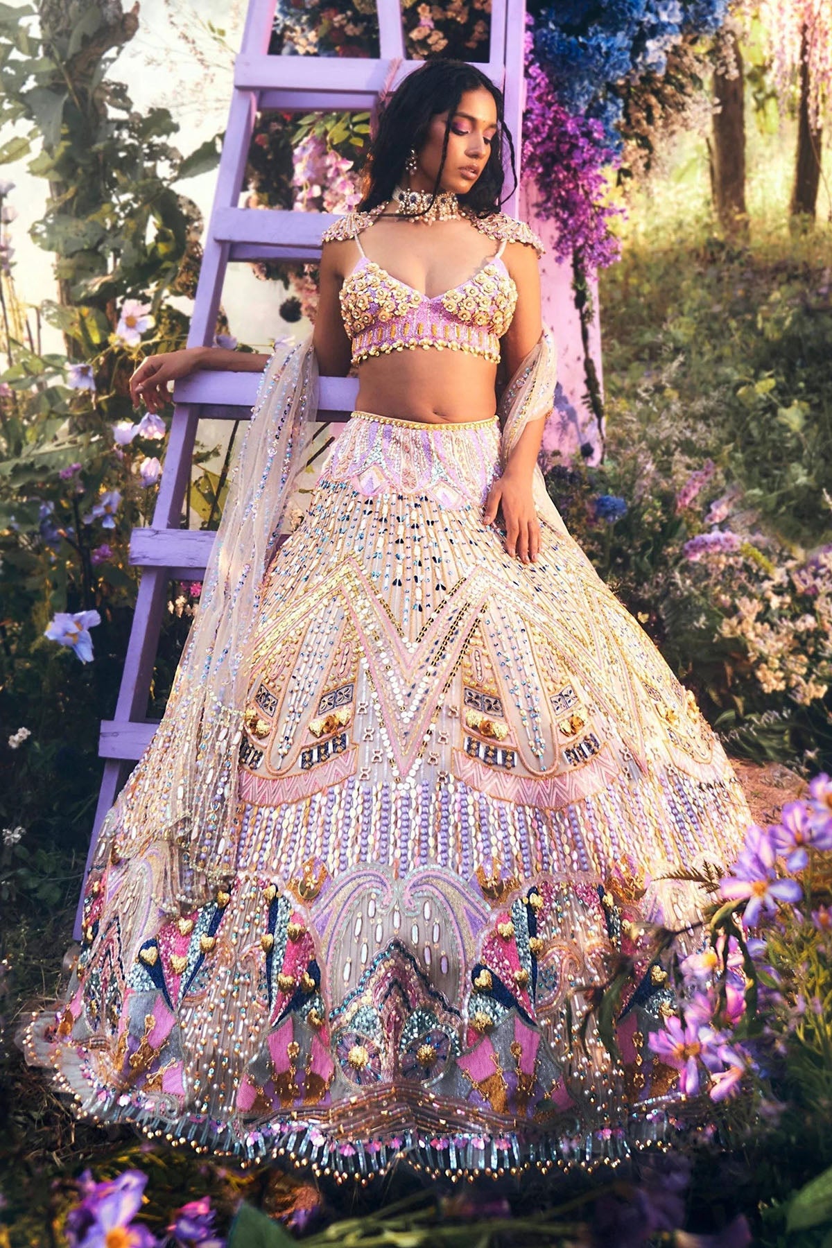 OPHELIA - IVORY & LILAC LEHENGA SET