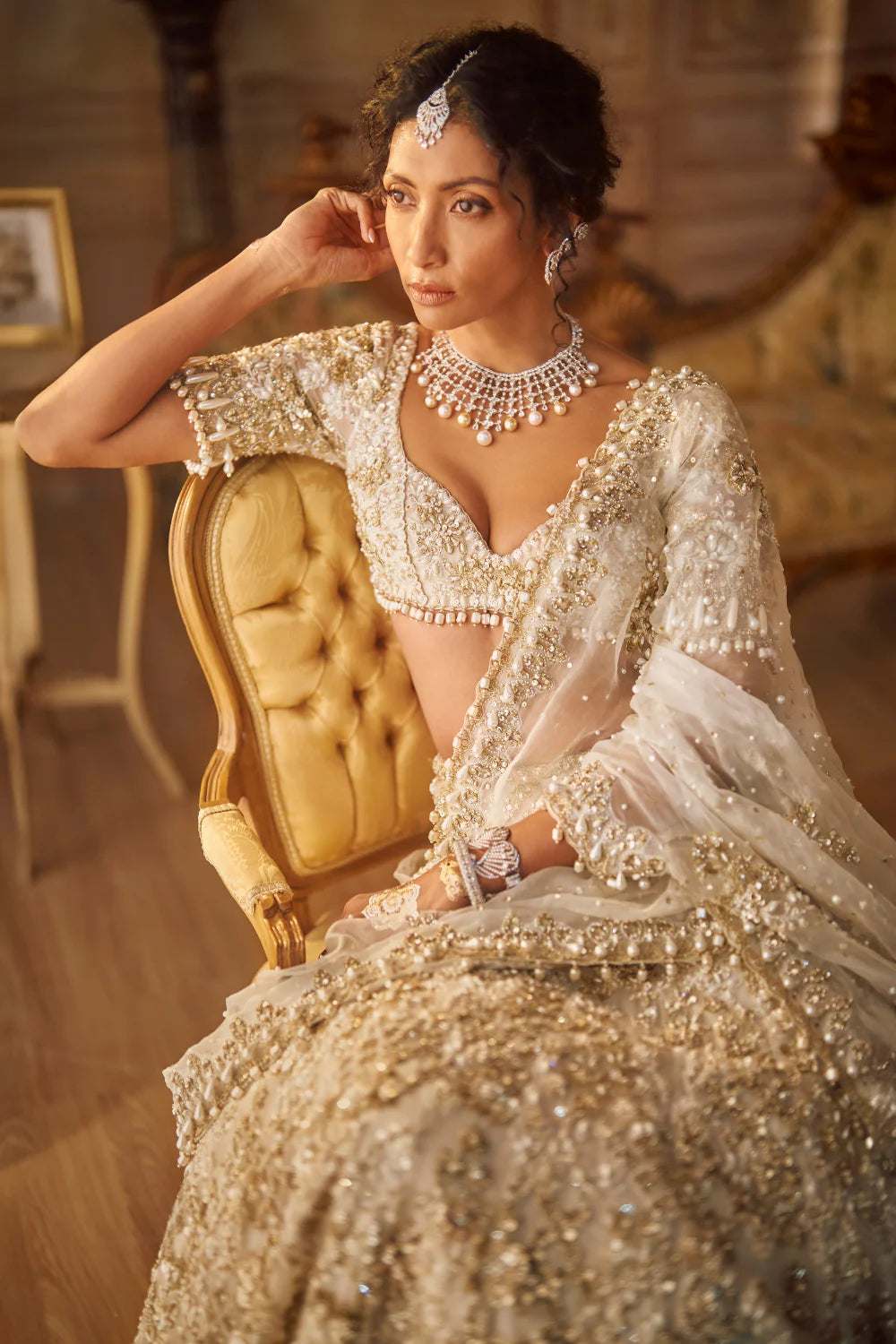 Ivory Gold Lehenga Saree Set