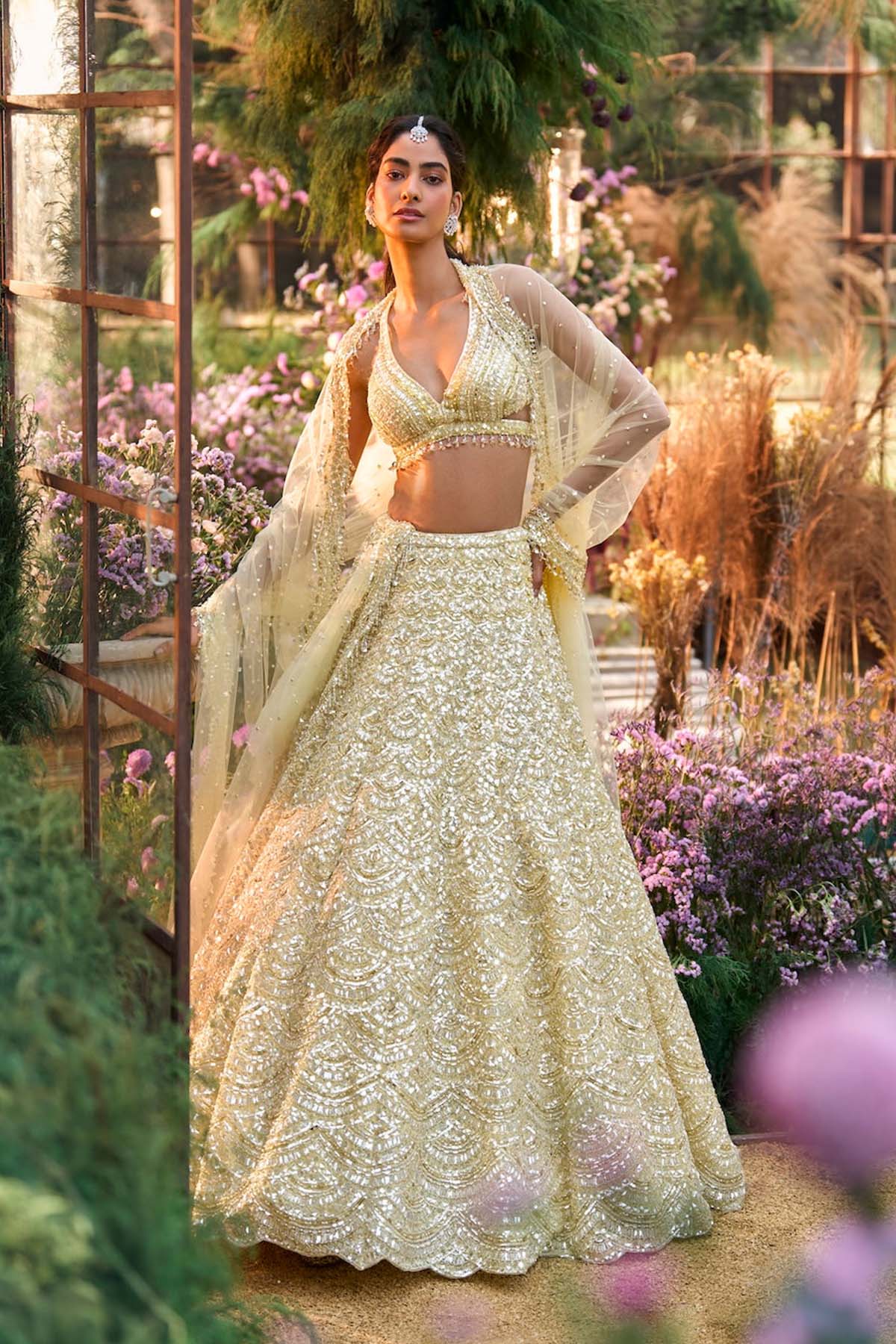 Lemon Yellow Sequin Lehenga Set