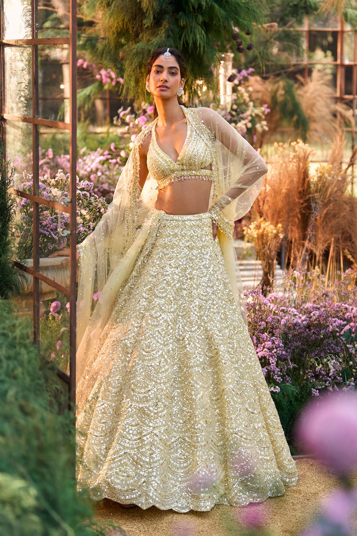 Lemon Yellow Sequin Lehenga Set