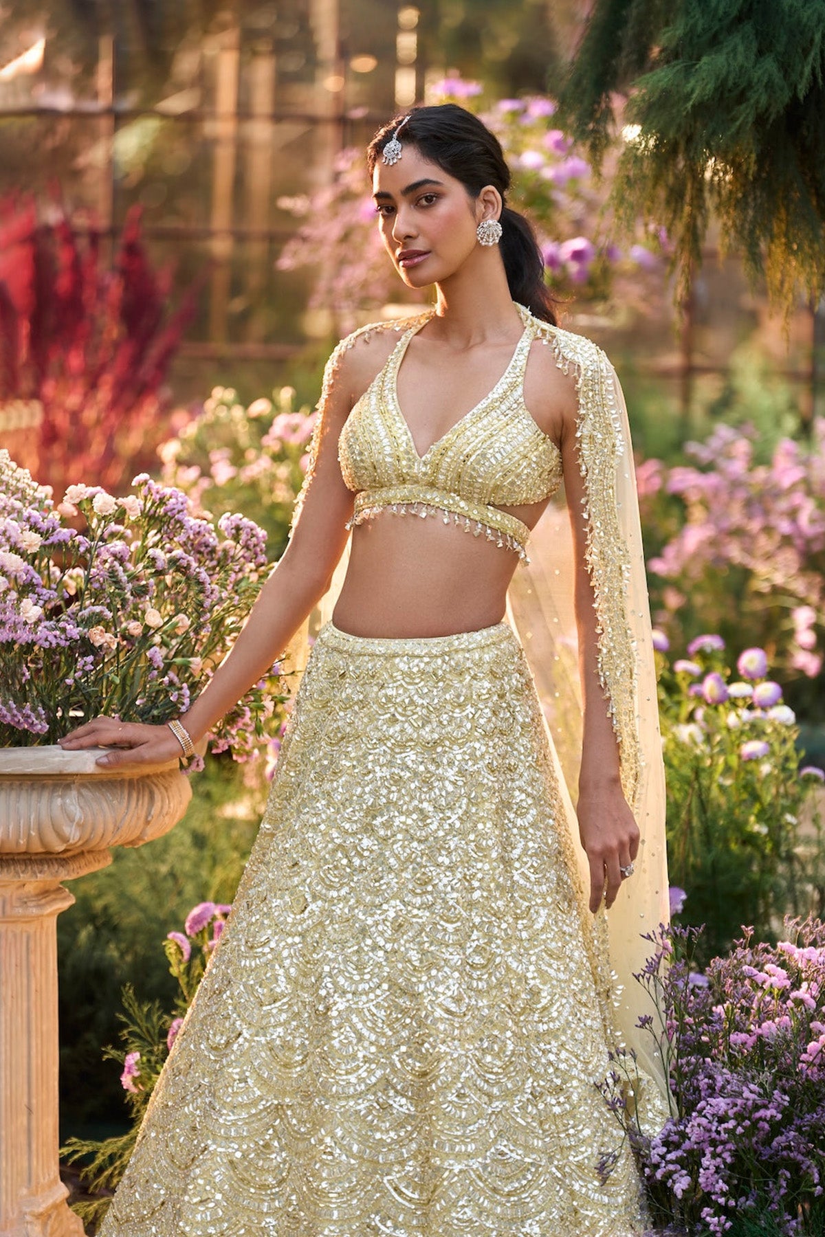 Lemon Yellow Sequin Lehenga Set