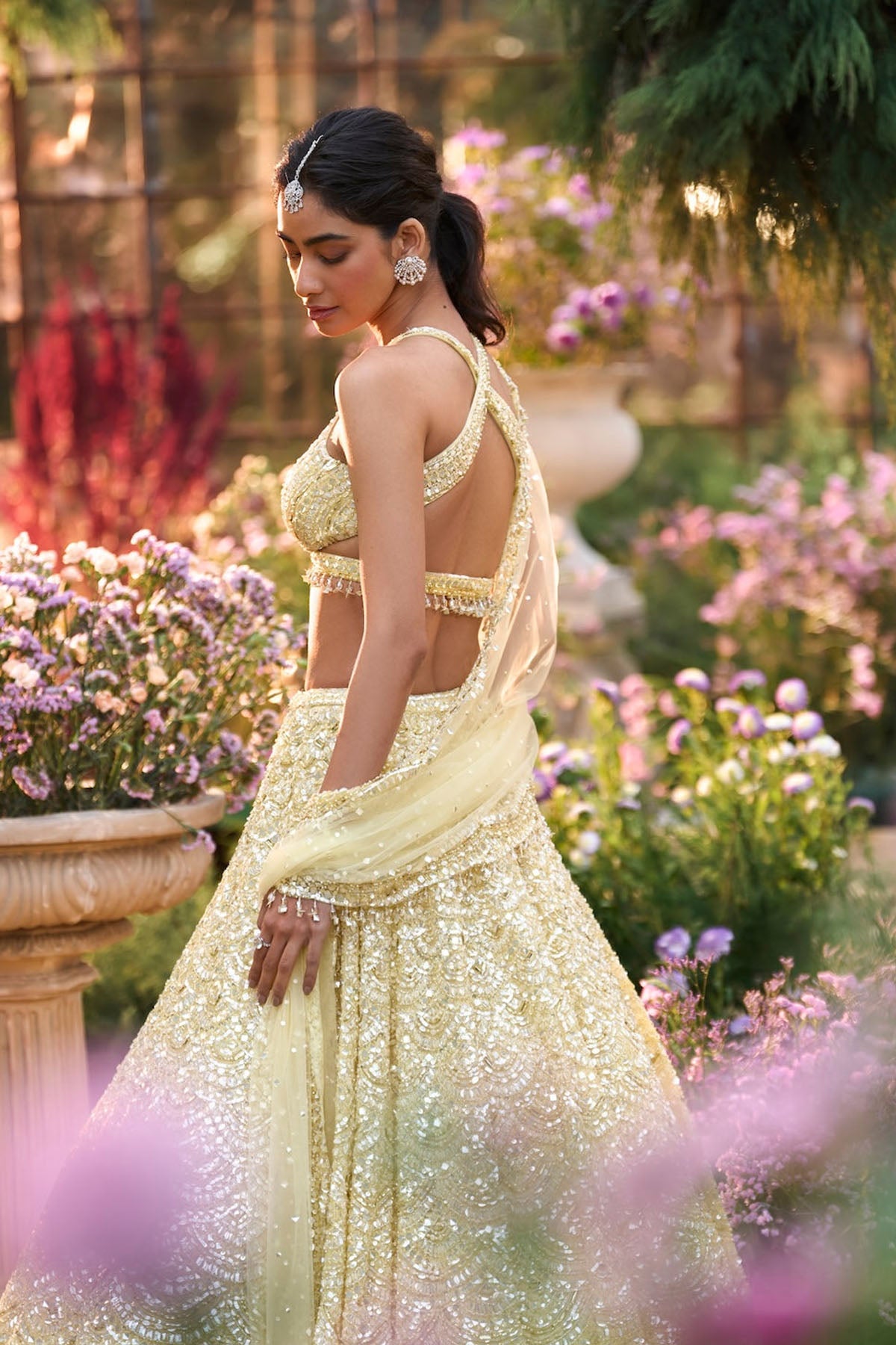 Lemon Yellow Sequin Lehenga Set
