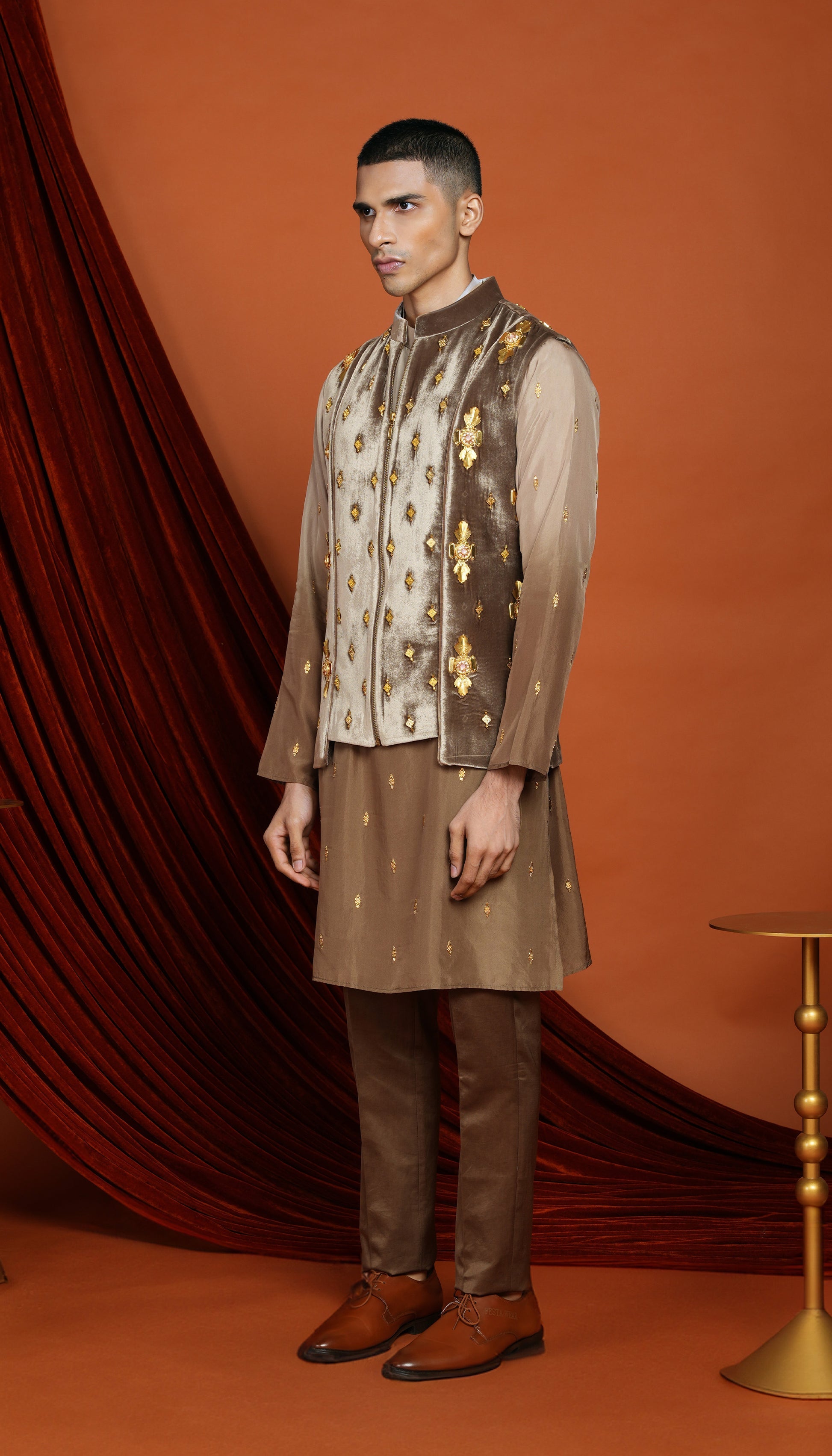 ASHER BROWN VEST JACKET SET