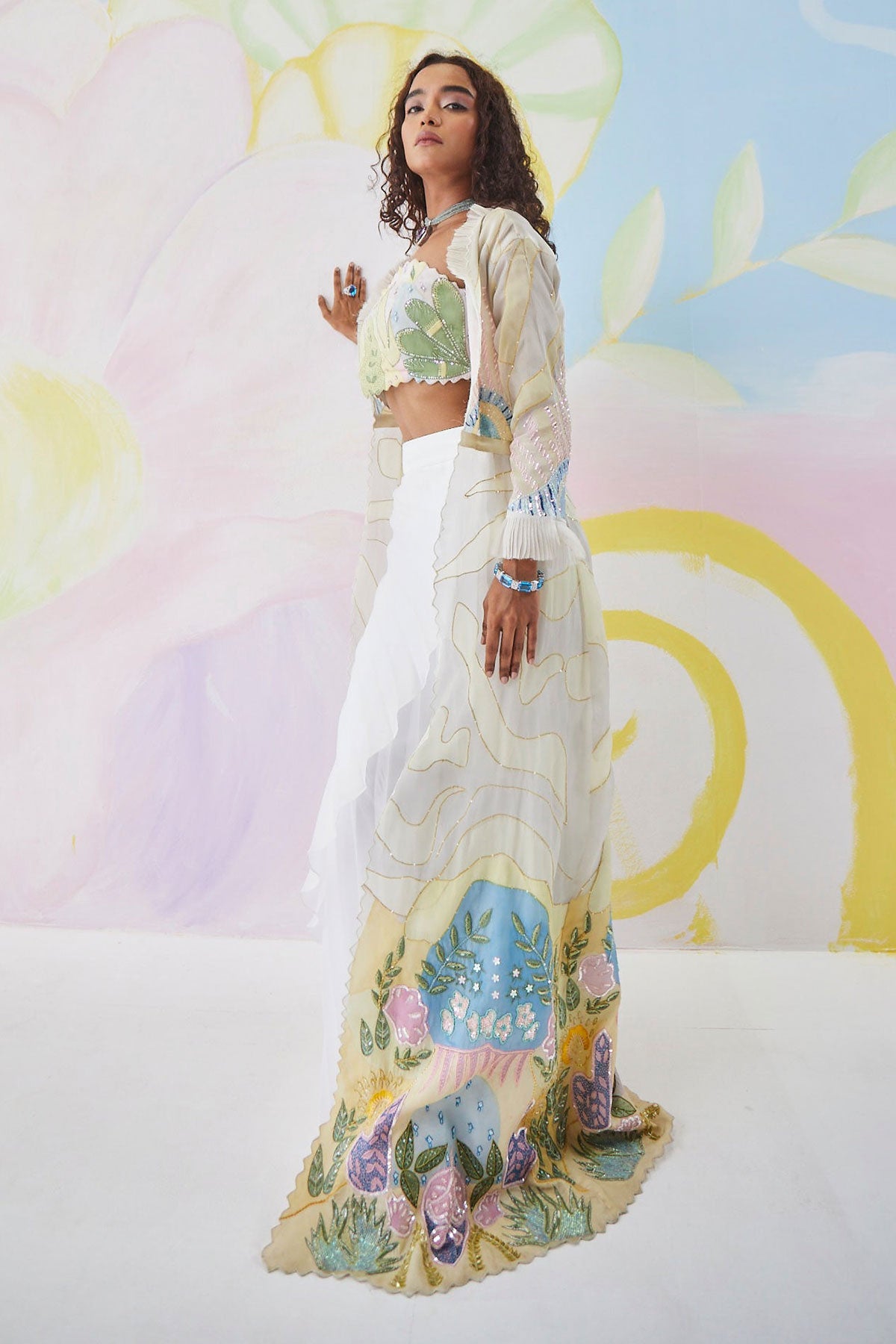 Lunora Handpainted Long Jacket Set