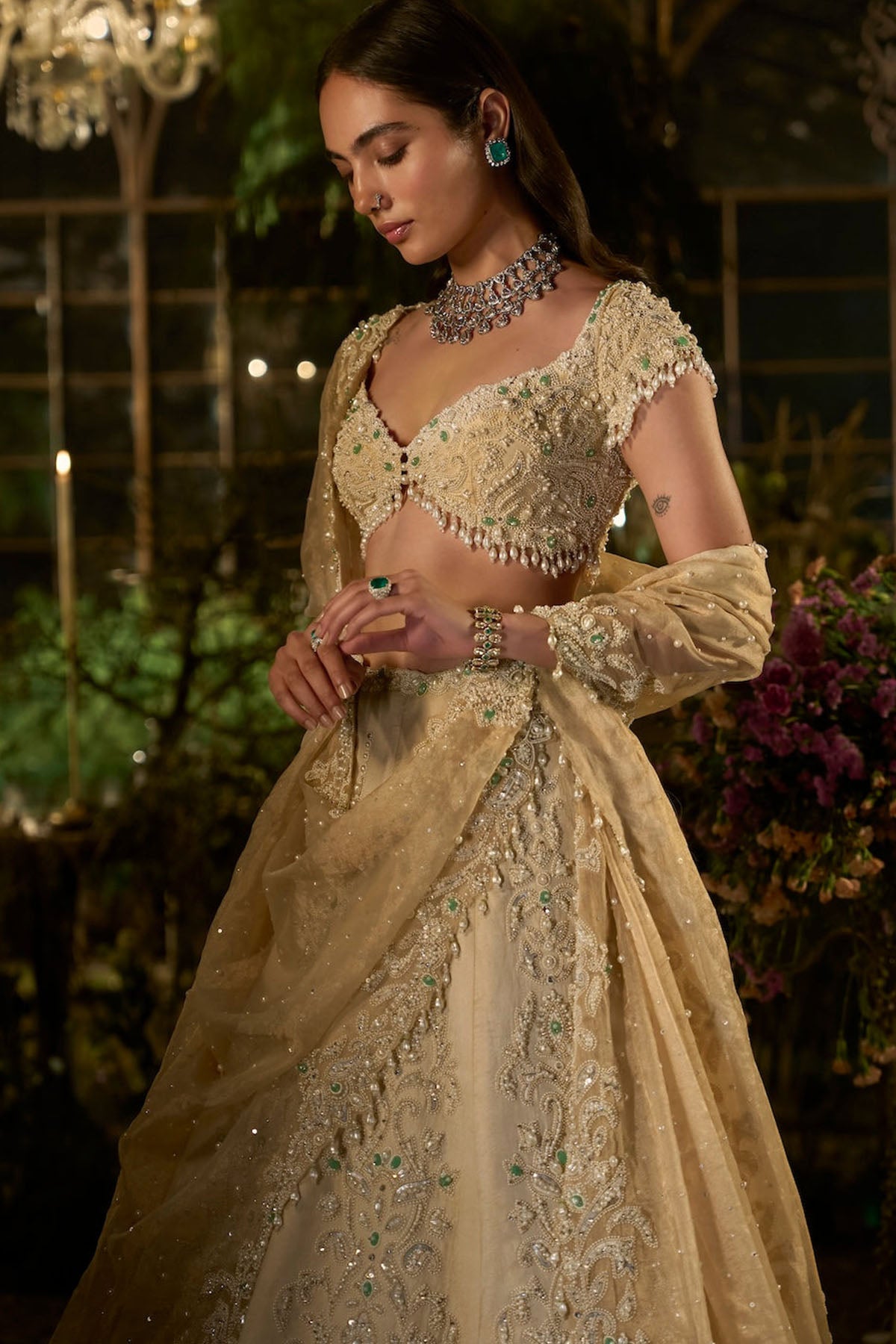 Light Gold Pearl Lehenga Set
