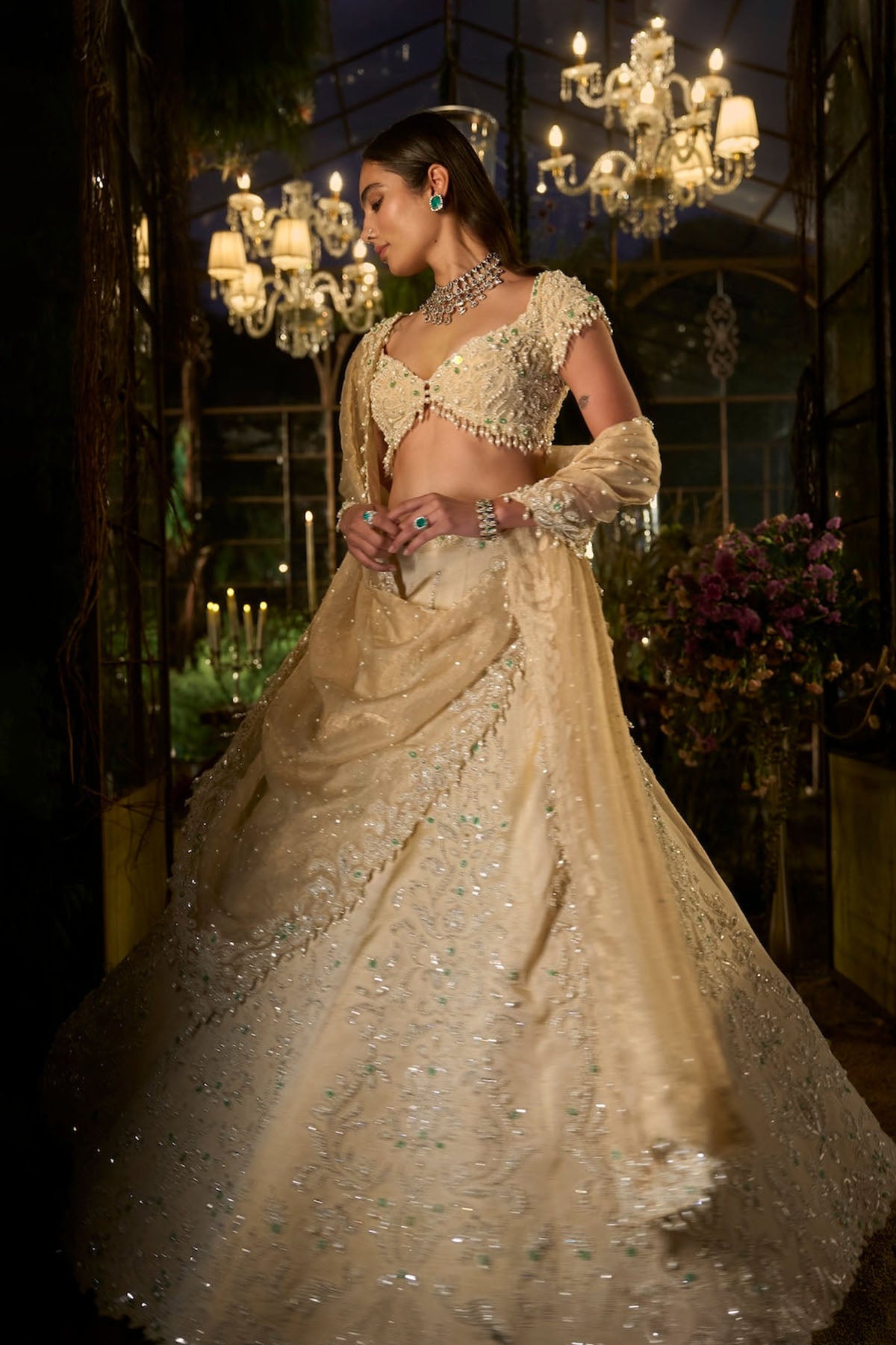 Light Gold Pearl Lehenga Set