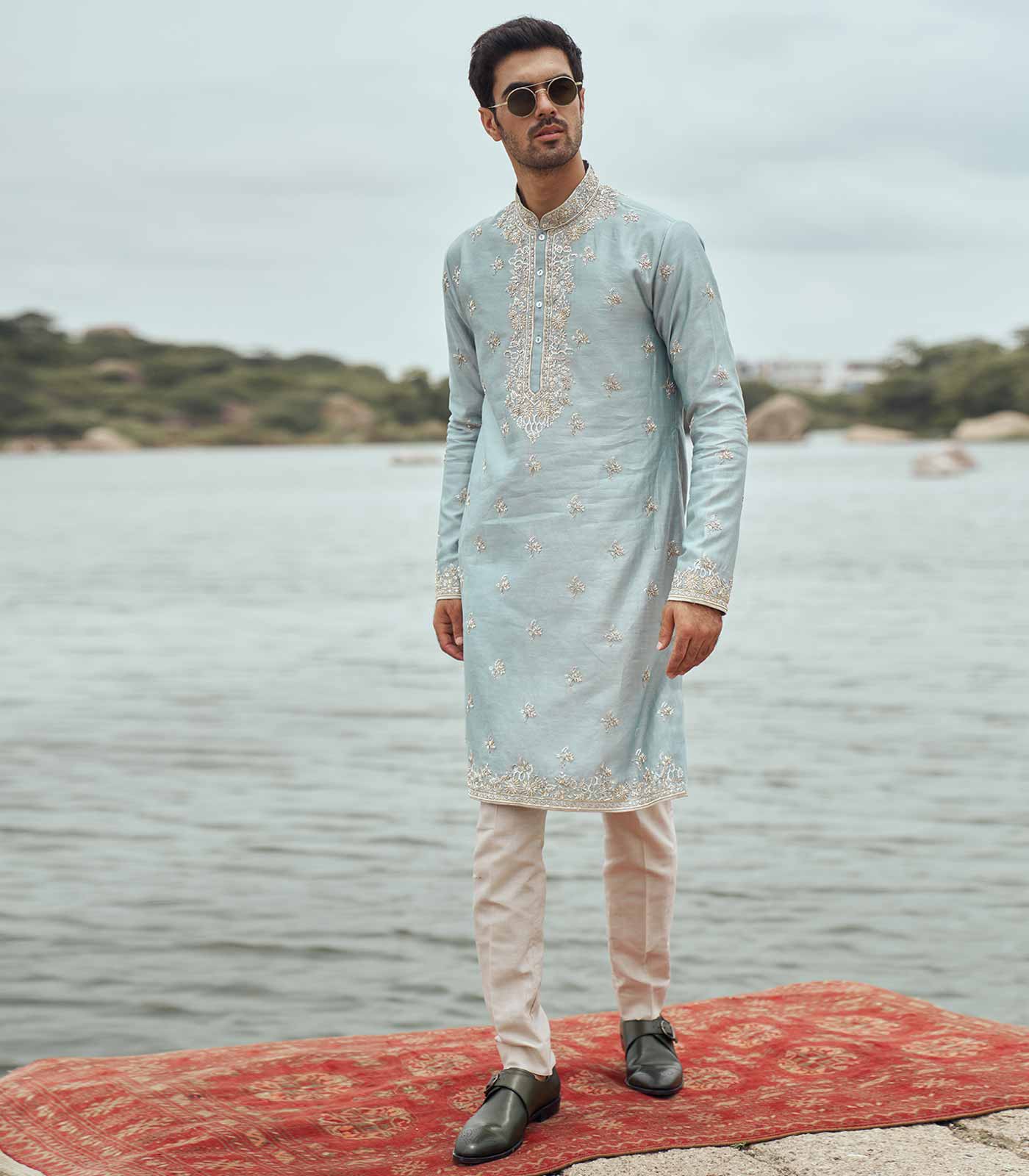 BLUE ZARDOZI EMB KURTA SET