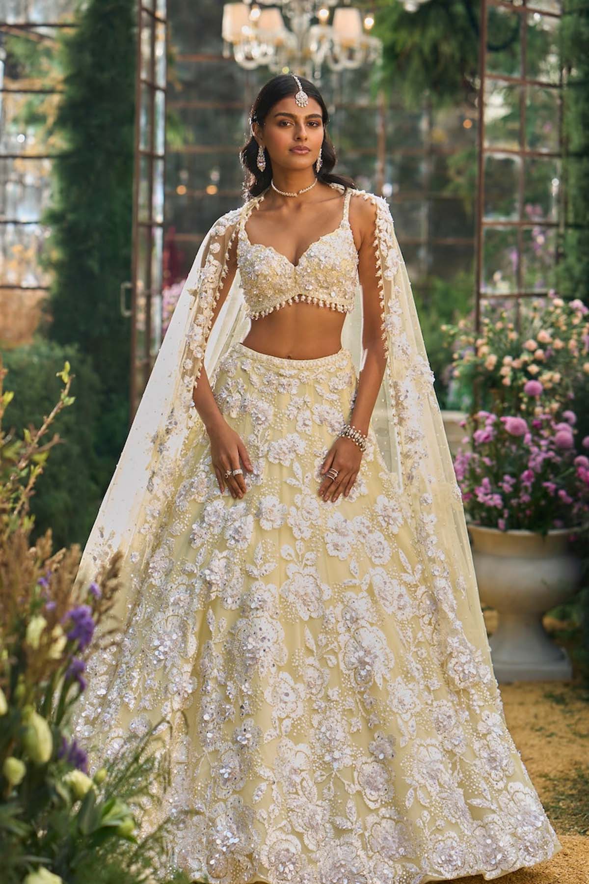 Lime Yellow Floral Lehenga Set