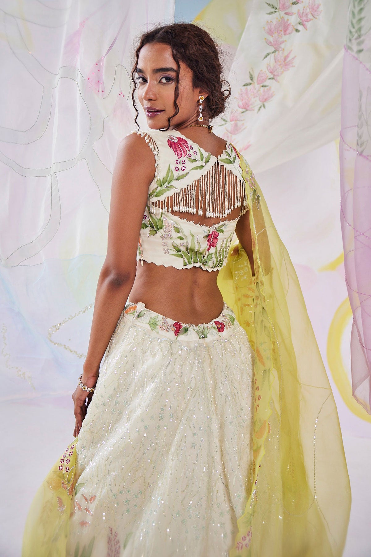 Mimosa Ivory Yellow Handpainted Lehenga Set