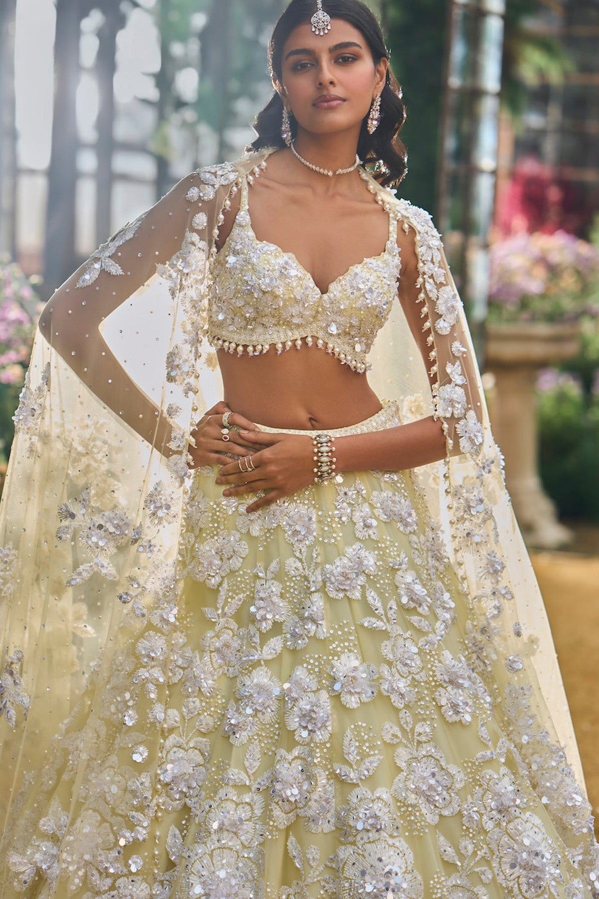 Lime Yellow Floral Lehenga Set