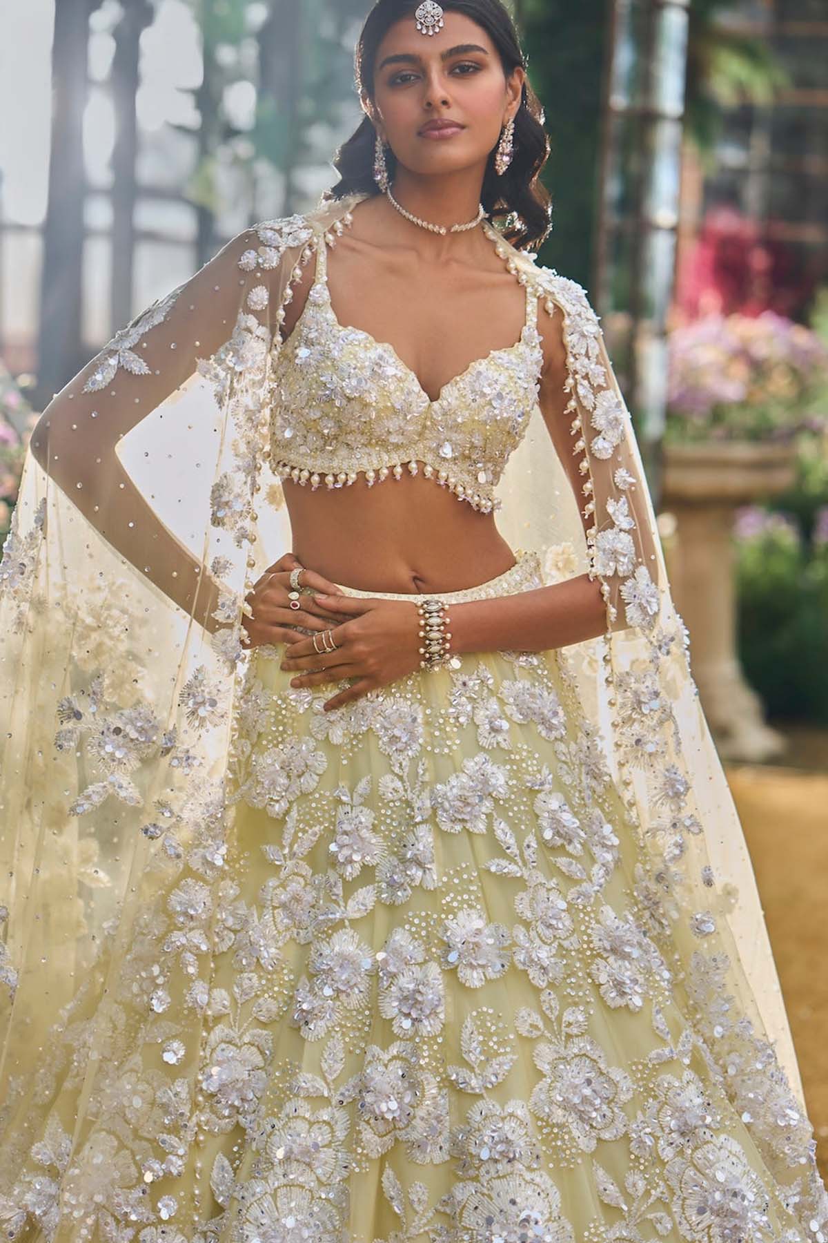 Lime Yellow Floral Lehenga Set