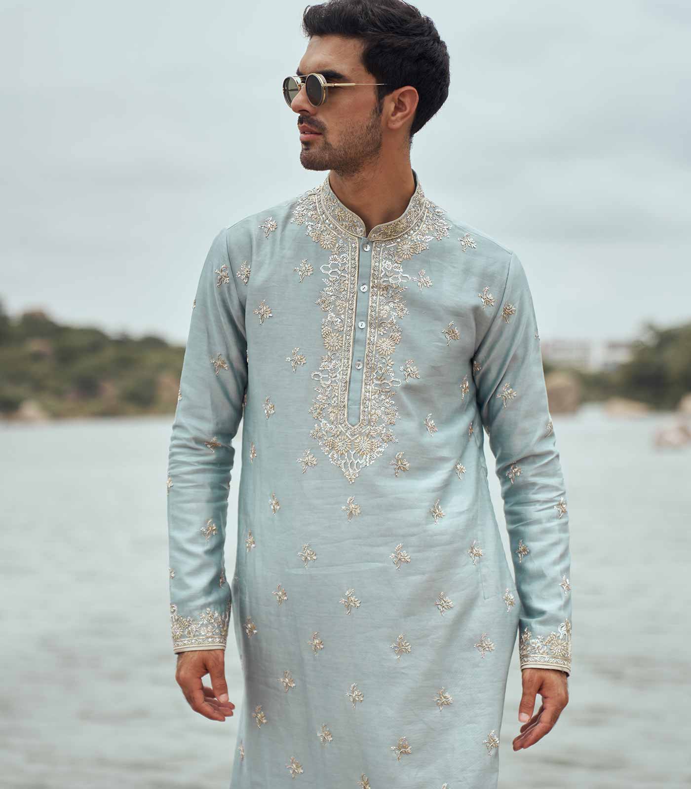 BLUE ZARDOZI EMB KURTA SET