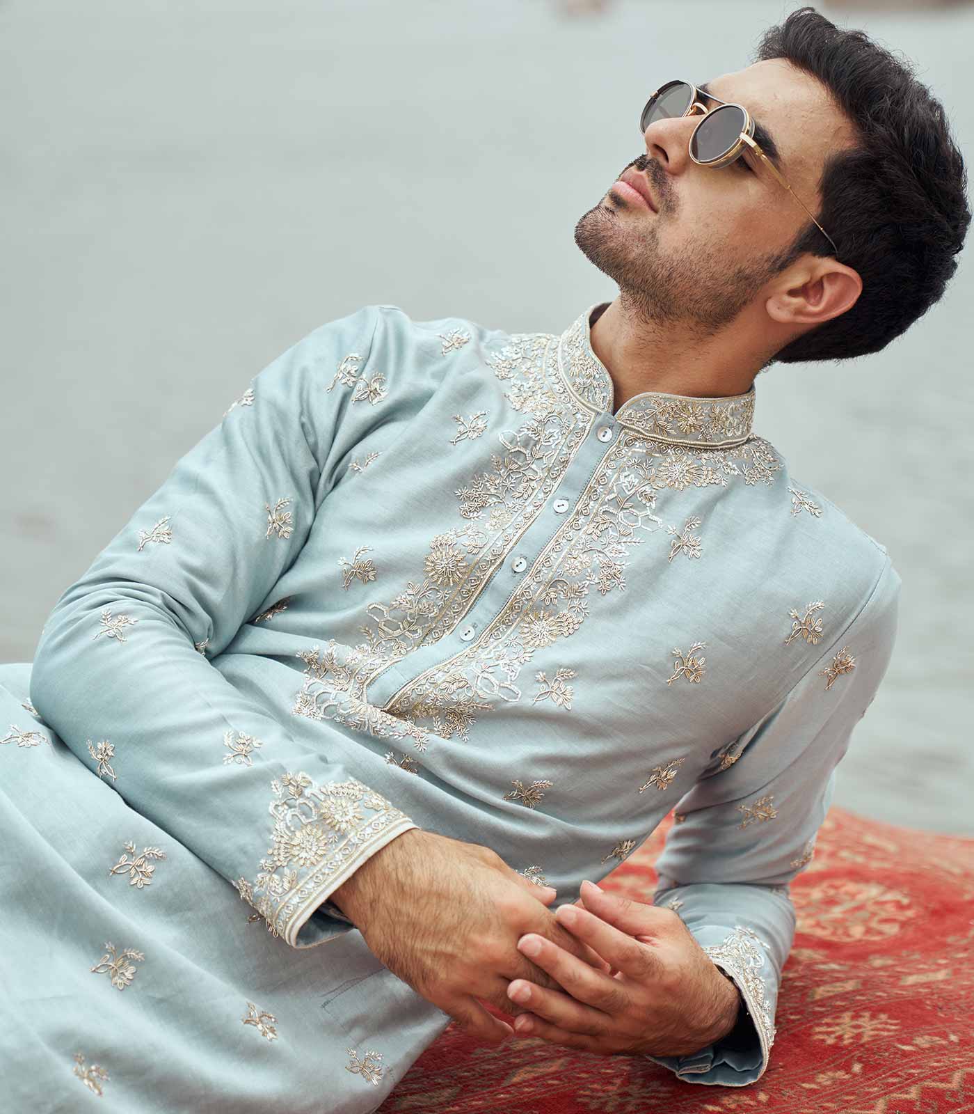 BLUE ZARDOZI EMB KURTA SET