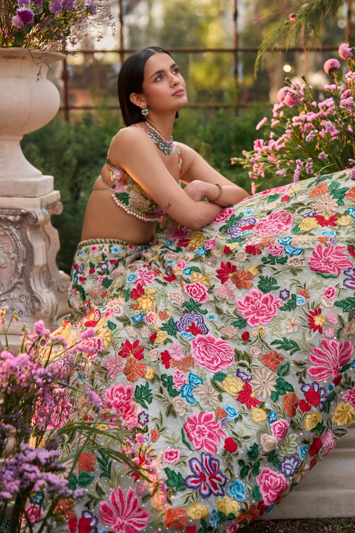 Multi-Coloured Floral Lehenga Set