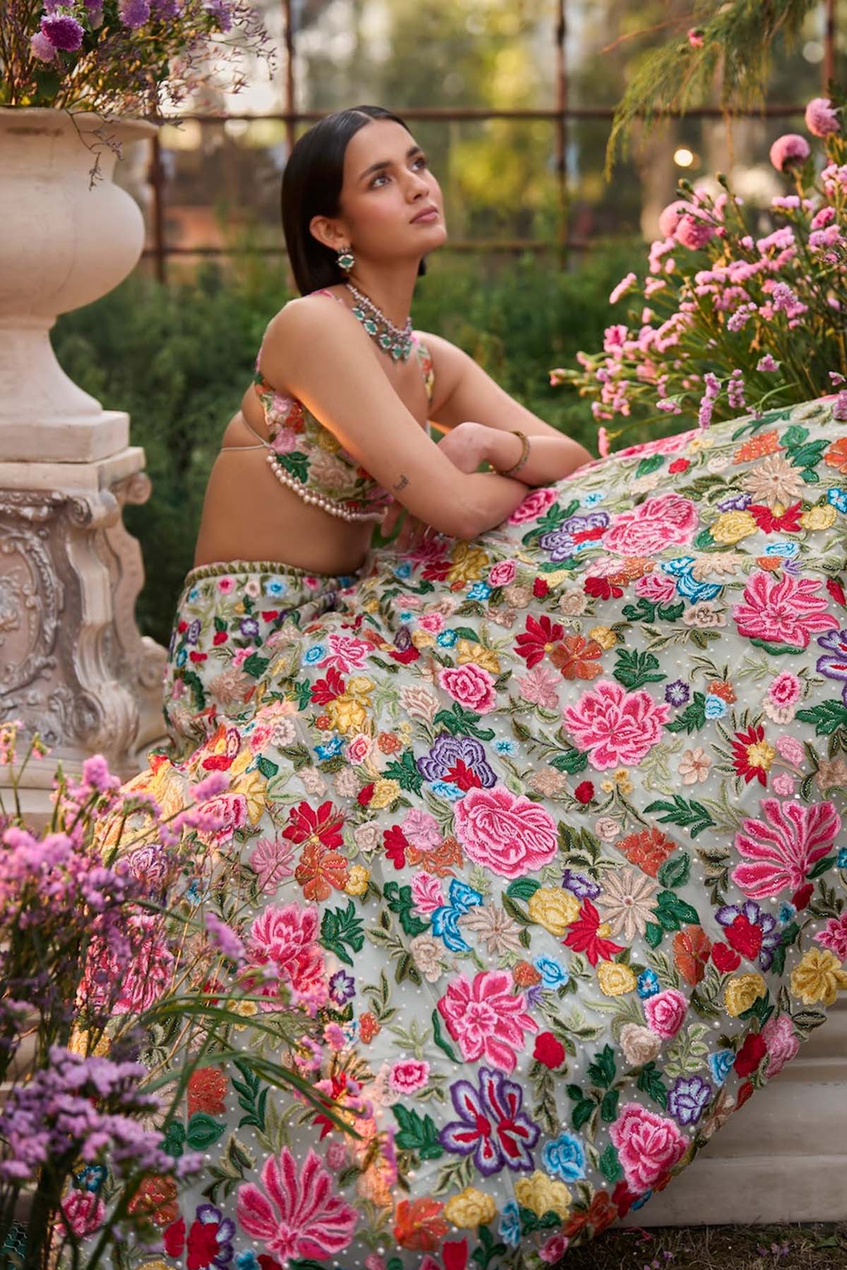 Multi-Coloured Floral Lehenga Set