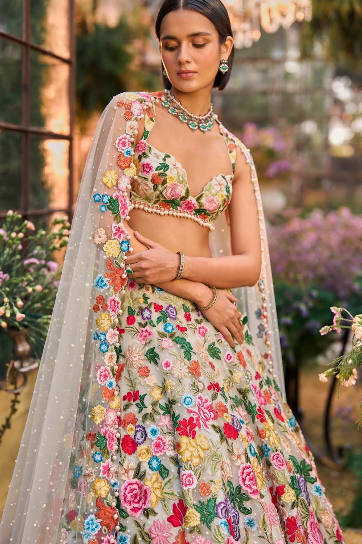 Multi-Coloured Floral Lehenga Set