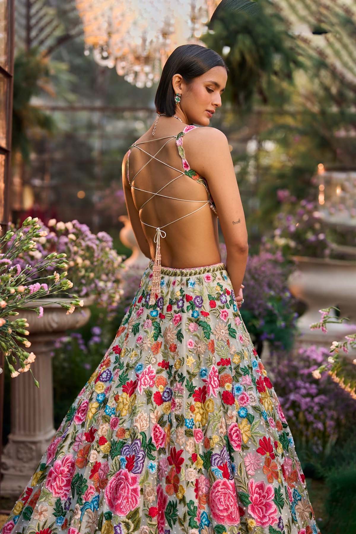Multi-Coloured Floral Lehenga Set