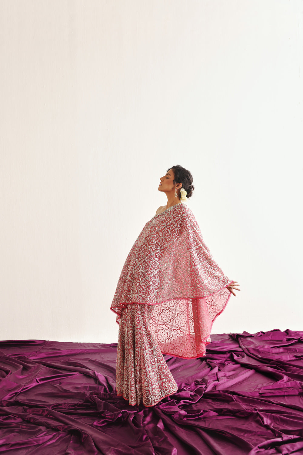 Hexagon One Shoulder Cape With Hexagon Bootcut Pants