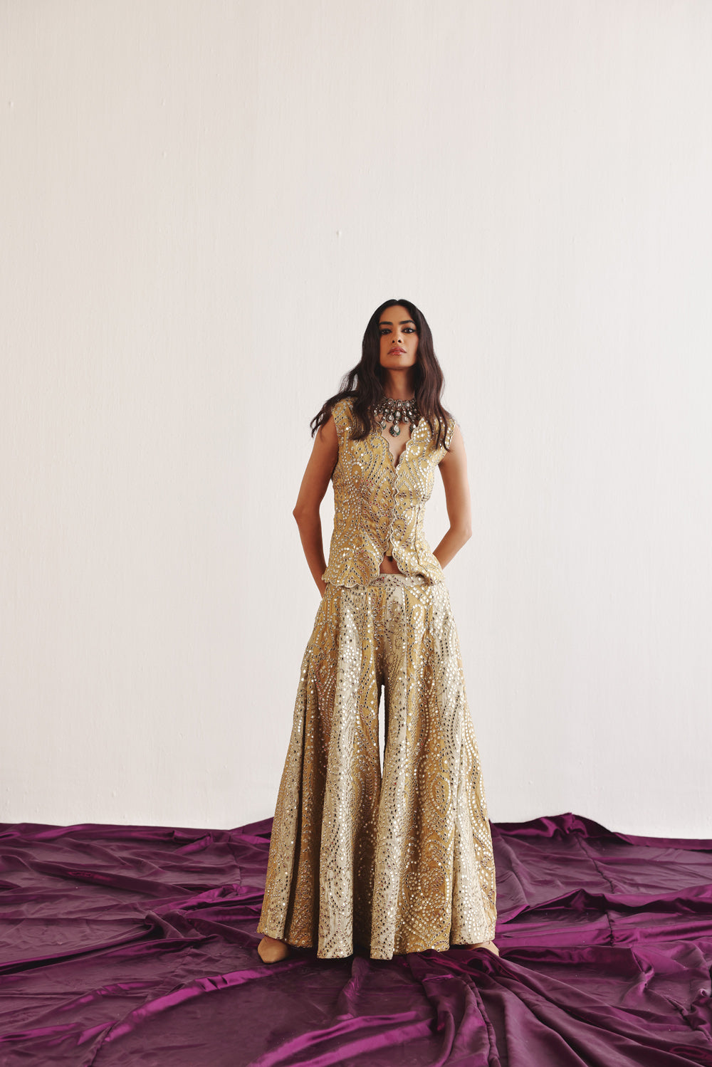 Dual Color Flared Cape Set with Sharara