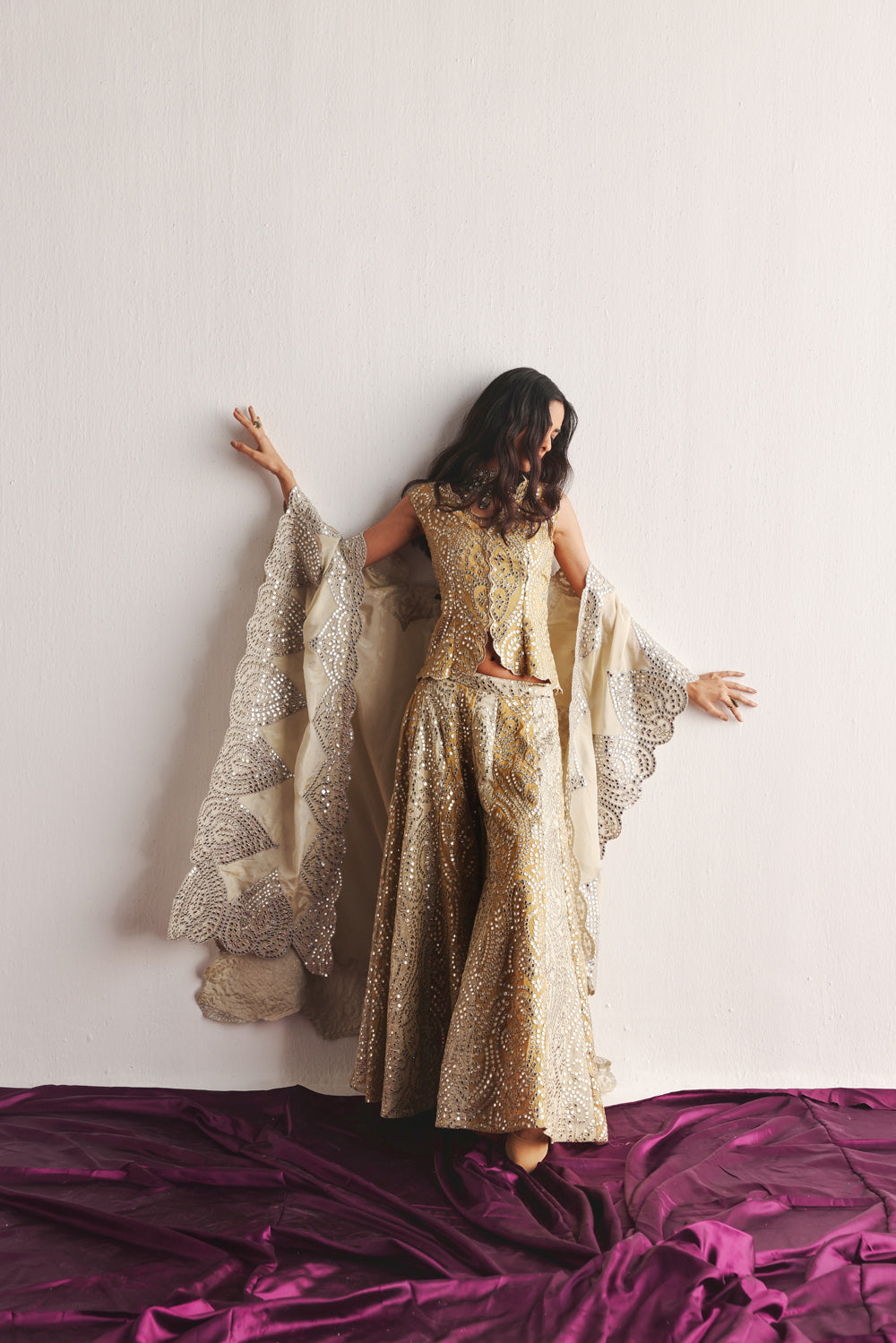 Dual Color Flared Cape Set with Sharara