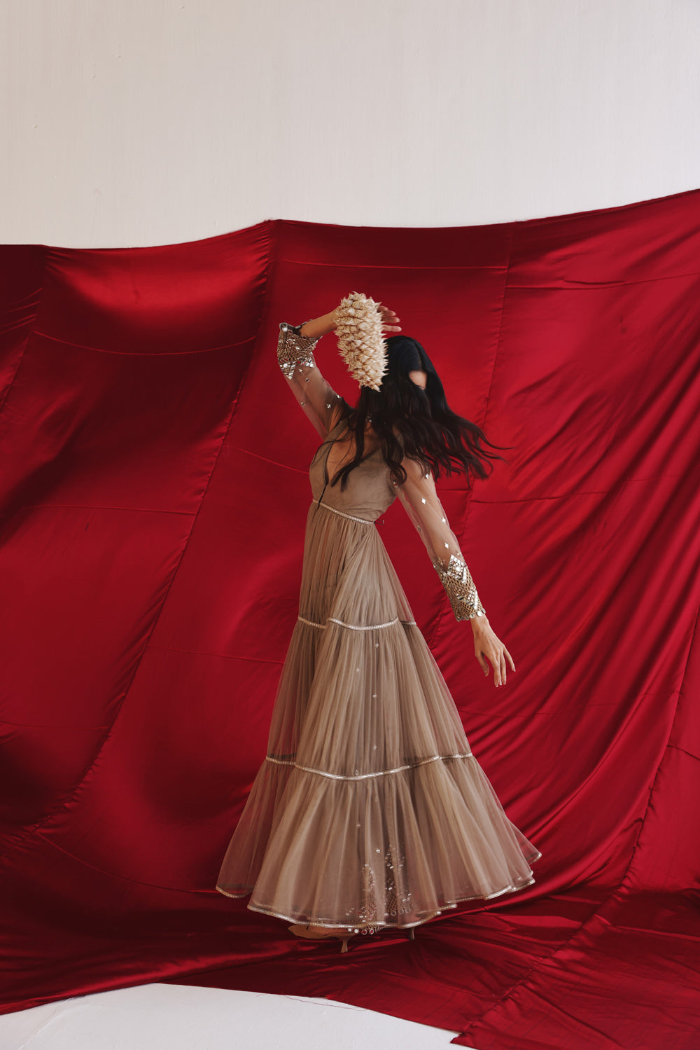 Layered Anarkali Jacket And Palazzos With Mirrorwork