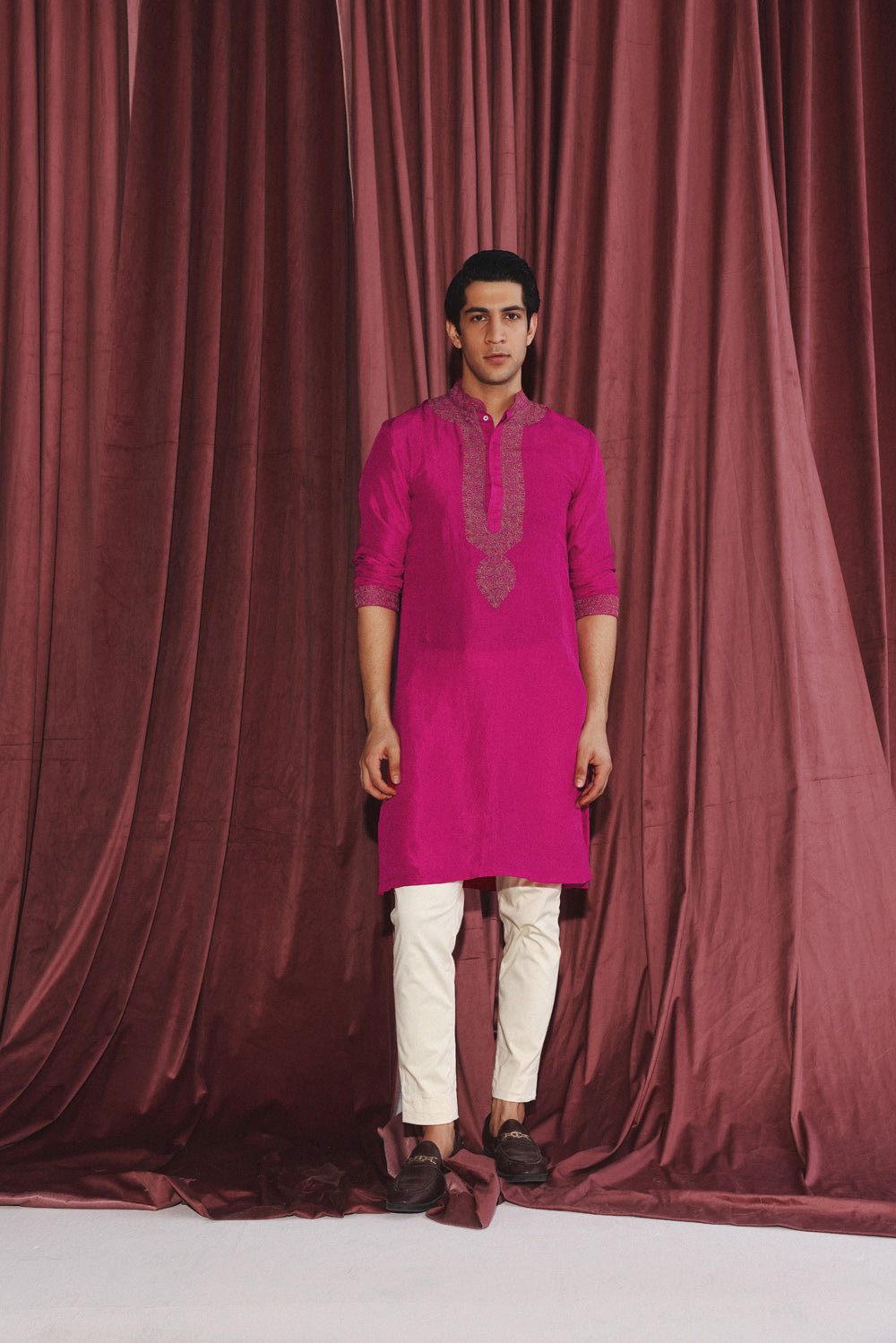 Fuschia Kurta With Marodiwork